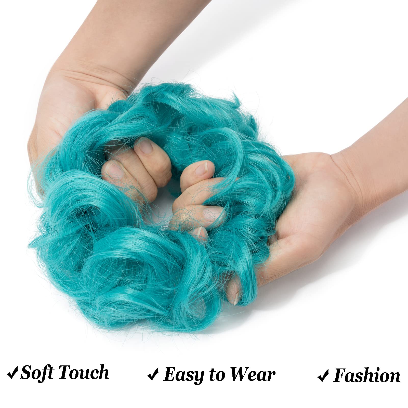 Cybelleza Scrunchy Bun Updo Hairpiece - Wavy Curly Messy Hair Donut for Ponytail Extensions (Lake Blue) | Perfect for Bridal, Prom, Party & Everyday Hairstyles