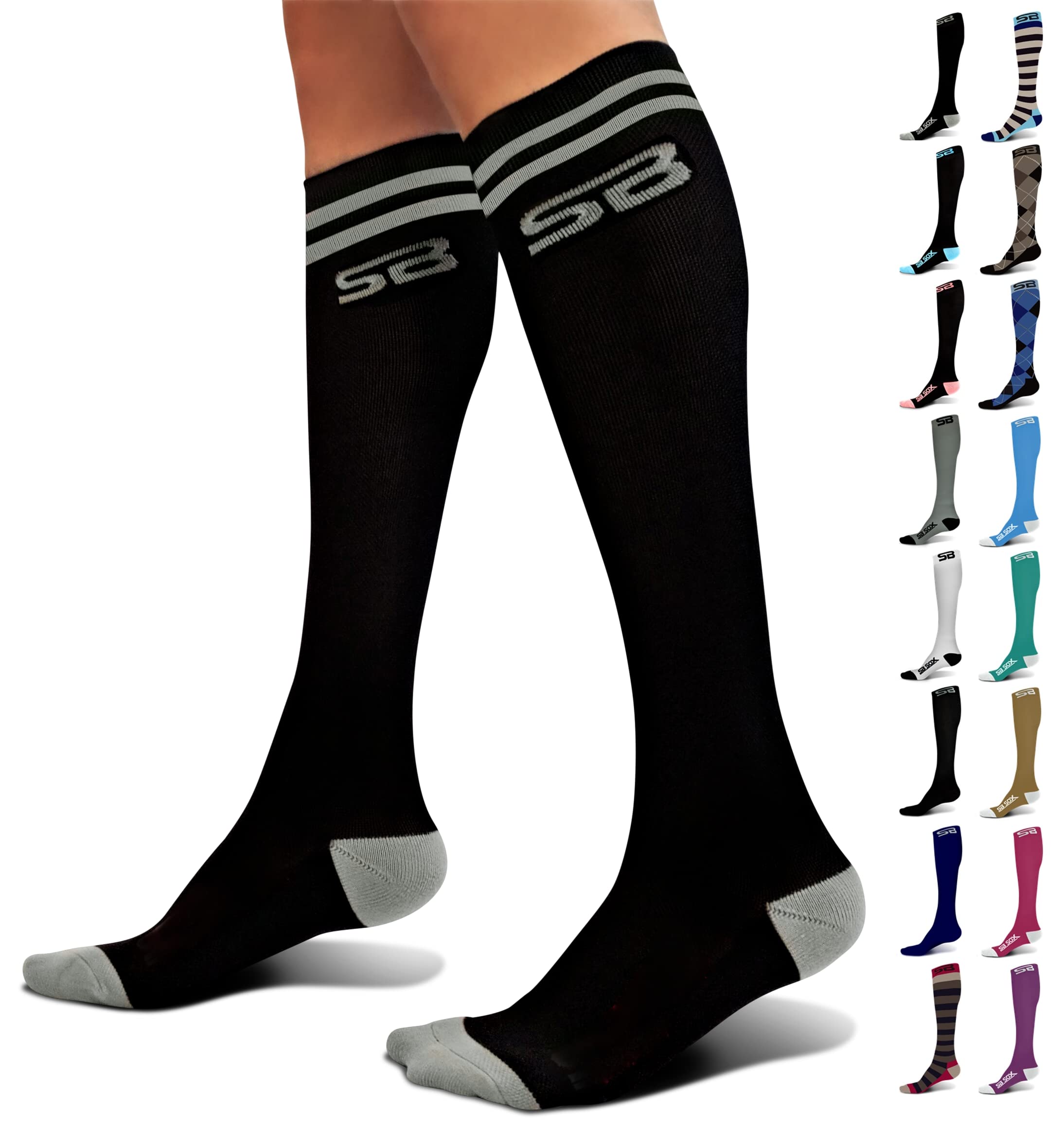SB SOX 20-30mmHg Compression Socks for Men & Women - Medical Grade Support for Circulation, Swelling Relief & All-Day Comfort - Ideal for Travel, Running, Nursing & Office Work
