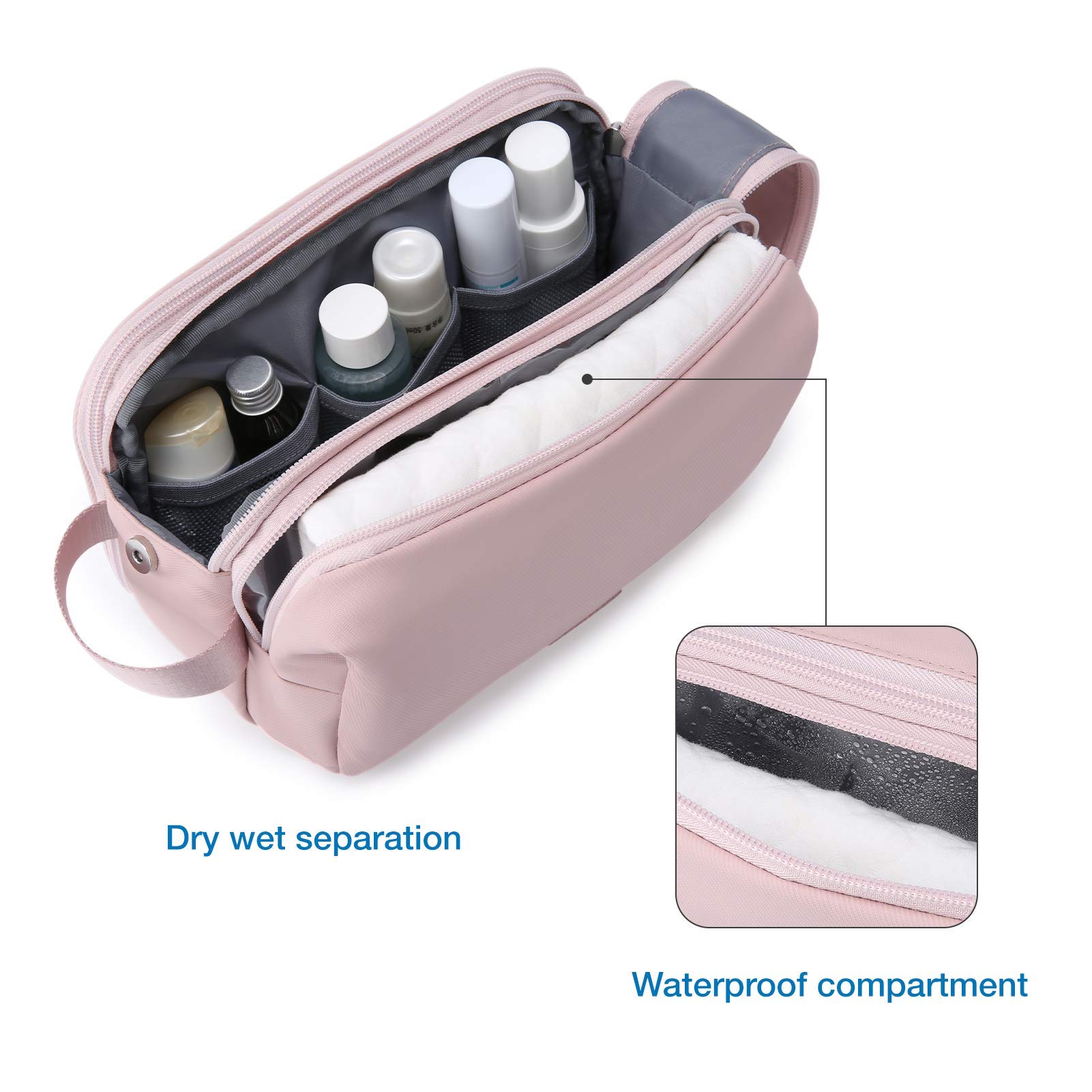 BAGSMART Water-Resistant Toiletry Bag for Men - Travel Shaving Dopp Kit Organizer with Multiple Pockets | Perfect for Gym, Business Trips & Vacation Essentials (Pink, Medium)