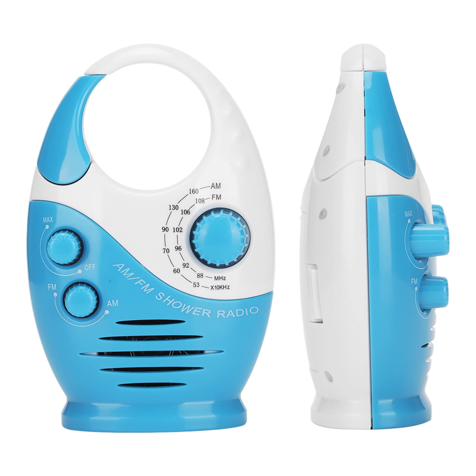 Waterproof AM/FM Shower Radio - Portable Hook Type Shower Speaker with Bluetooth, Splash Proof Design for Bathroom, Pool & Outdoor Use - Blue
