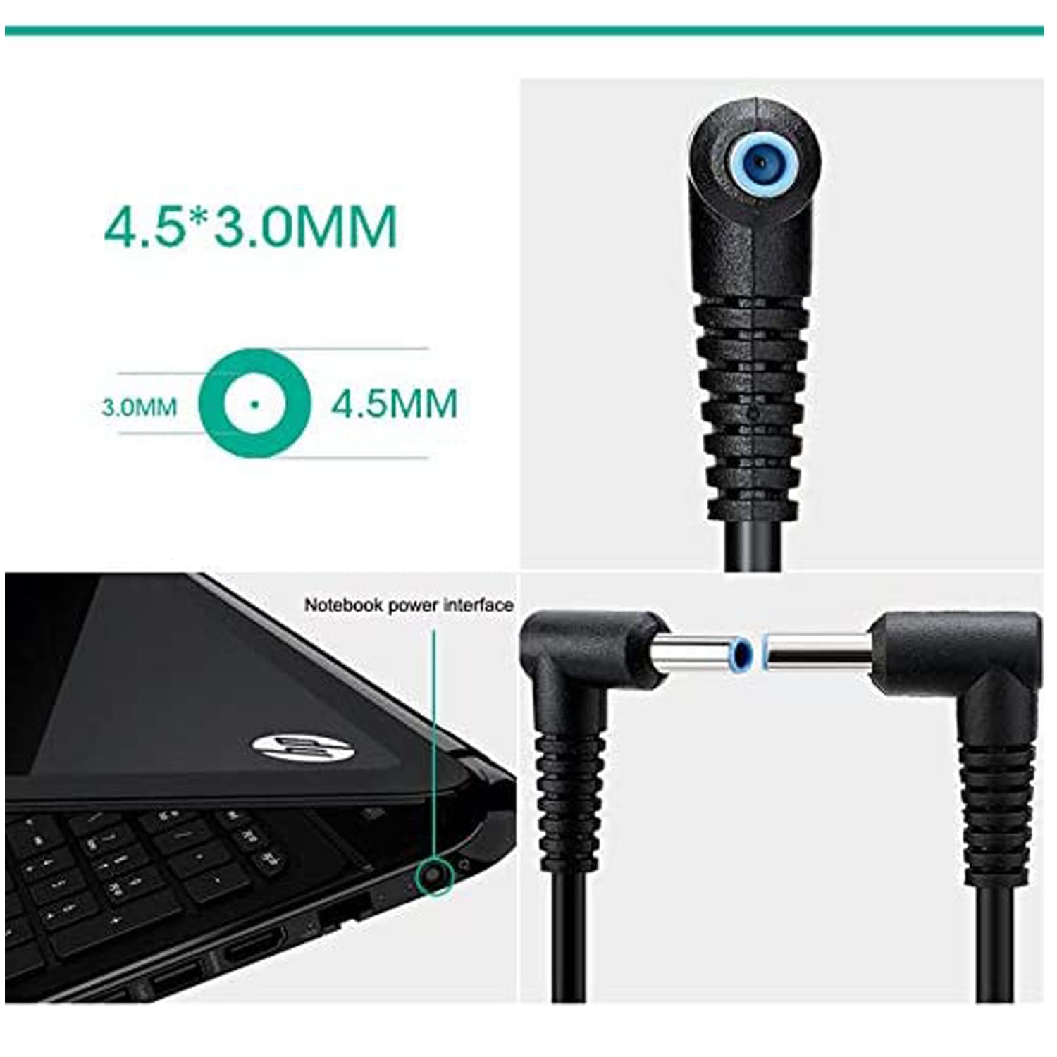 HP Laptop 45W Smart Blue Tip Power Adapter Replacement - Perfect for Home, Office & Travel Charging