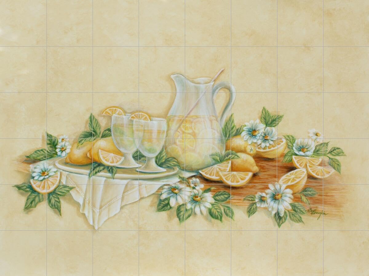 Ceramic Backsplash Tile Mural - Lemonade Design by Rita Broughton for Kitchen & Bathroom - Perfect for Modern Farmhouse, Cottage Style, and Home Renovation Projects