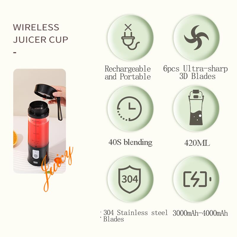 Portable Cordless Personal Blender - USB-C Rechargeable BPA-Free Leakproof Blender for Smoothies, Shakes, Ice Blending & Food Prep | Perfect for Gym, Travel, Office & Home Use (Black)