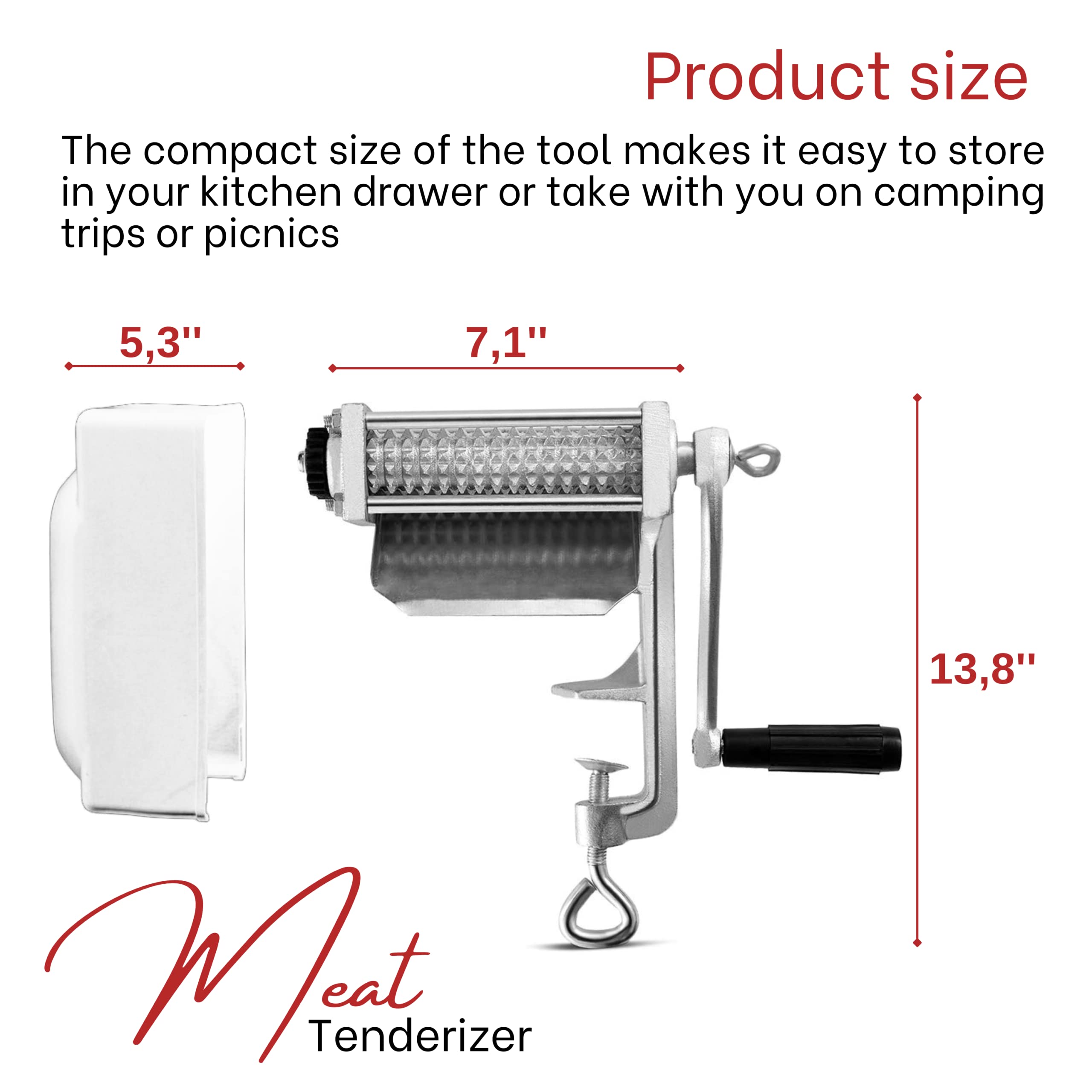 Heavy Duty Manual Meat Tenderizer - Professional Steak Flattening Tool with Clamp-on Design for Beef, Chicken & Pork | Perfect for Restaurants, Butcher Shops & Home Cooking
