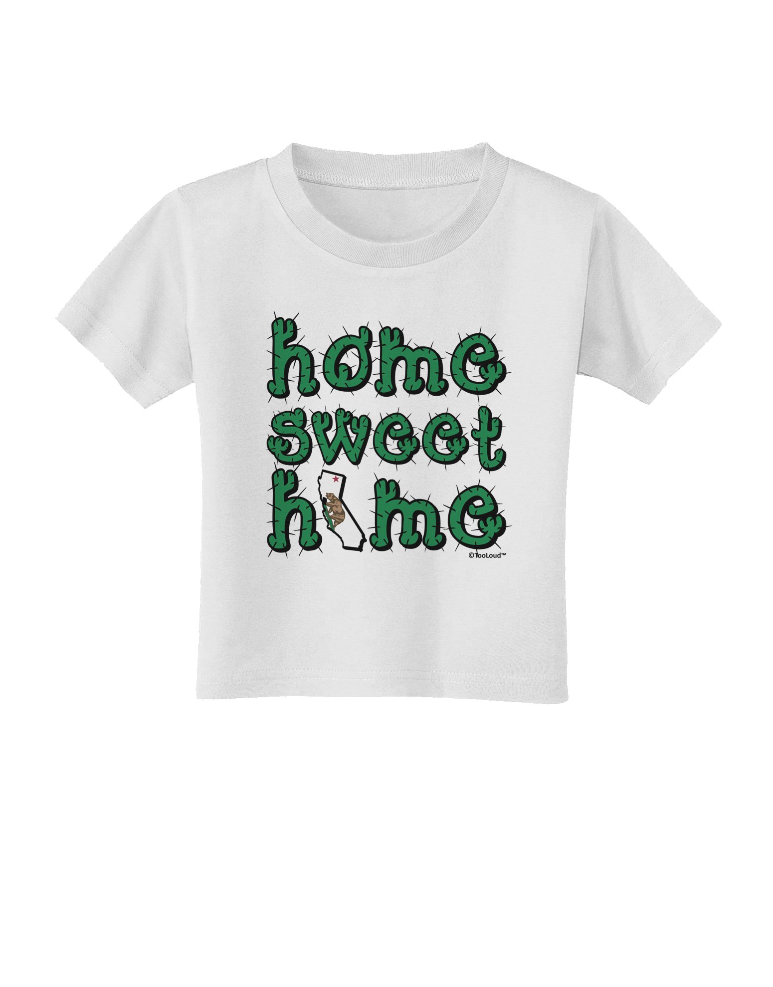 TOOLOUD California State Flag & Cactus Graphic Toddler T-Shirt - Home Sweet Home Design - Soft Cotton Baby Tee for Boys & Girls - Perfect for Playdates, Daycare & Family Outings