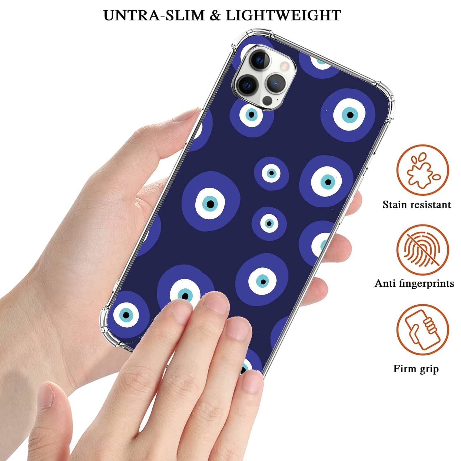 Blue Evil Eye Protective Case for iPhone 12 Pro Max - Slim Shockproof TPU Bumper with Anti-Scratch Design for Men & Women | Perfect for Daily Protection, Travel, and Gift Giving