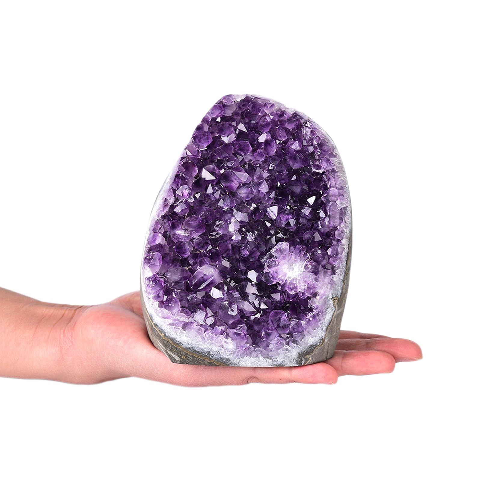 Premium JIC Gem Class B Grade Deep Purple Uruguay Amethyst Cluster - Natural Amethyst Geode Rock with Polished Base (2-3 lbs) - Perfect for Home Decor, Meditation Spaces & Crystal Healing Collections