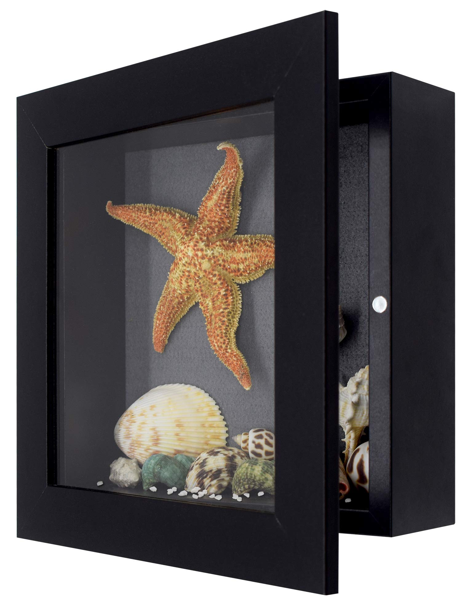 Golden State Art 8x8 Shadow Box Frame Display Case - 2 Inch Depth, Black (4 Pack) - Perfect for Collages, Collections, Mementos & Home Decor - Ideal for Wall Display, Photo Keepsakes, and DIY Craft Projects