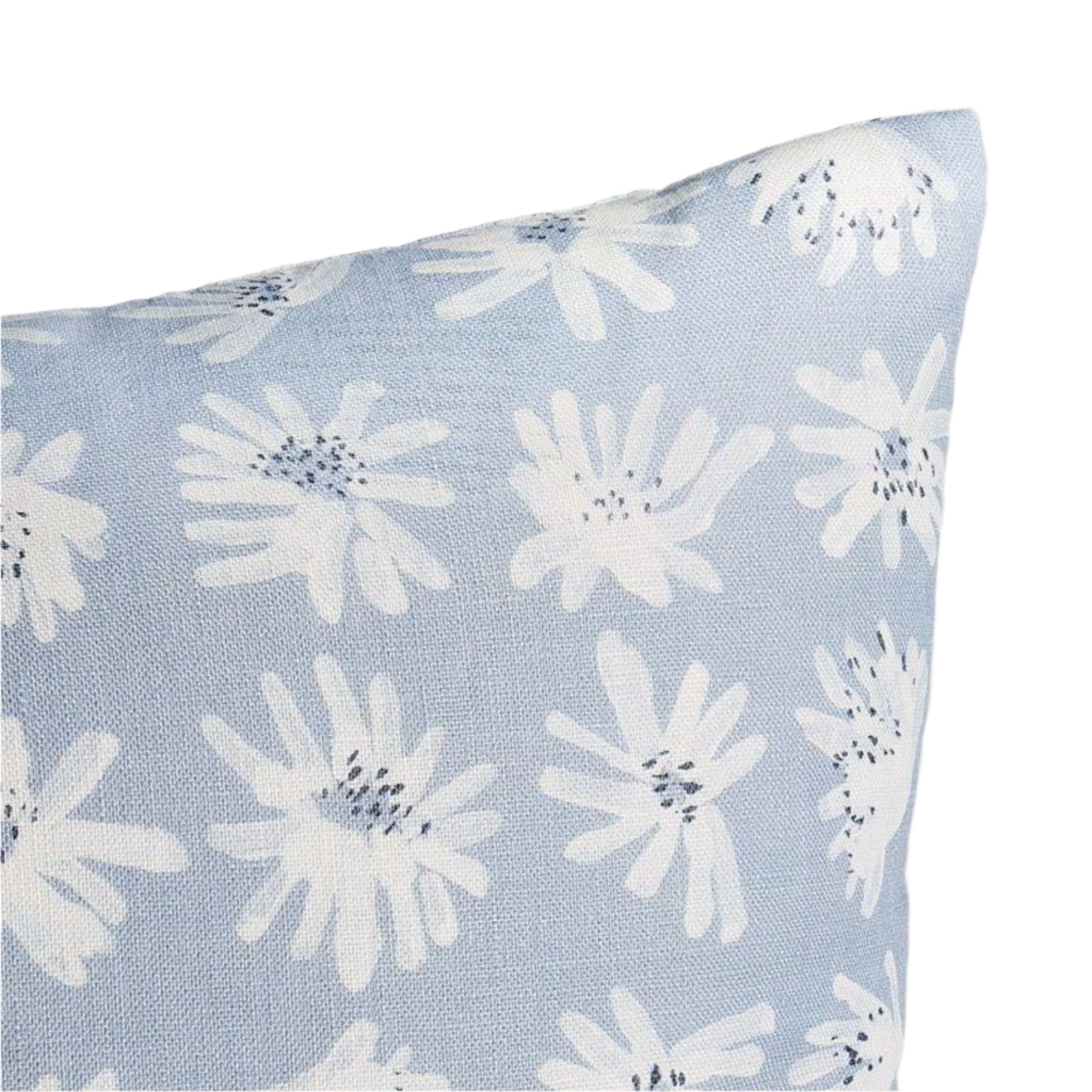 Blue & White Meadow Rock Floral 20 Inch Linen Throw Pillow - Perfect for Sofa, Bed, and Home Decor