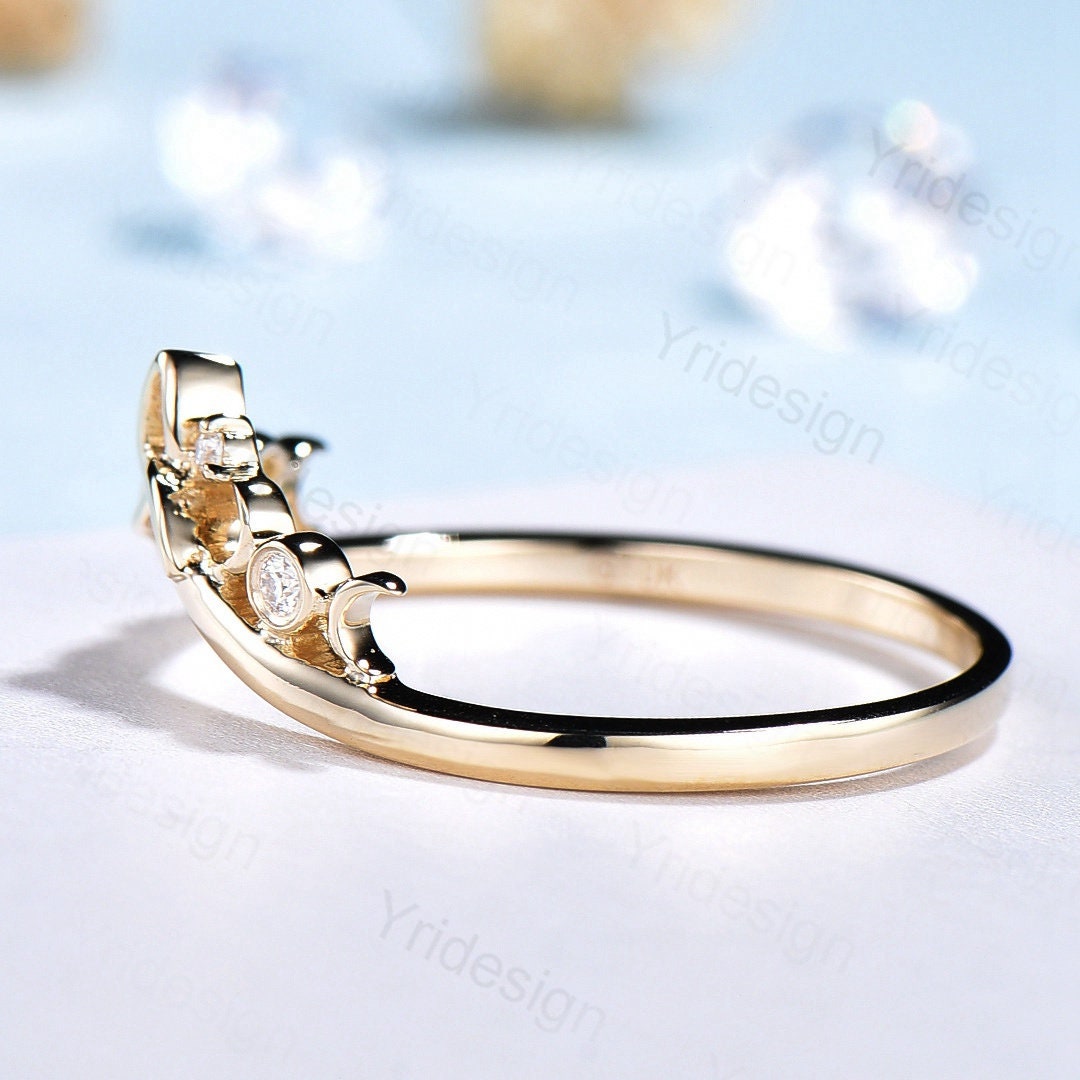 Celtic Knot Norse Viking Diamond Wedding Band for Women - Unique Curved Yellow Gold Stackable Anniversary Ring | Perfect for Weddings, Engagements & Gift Giving