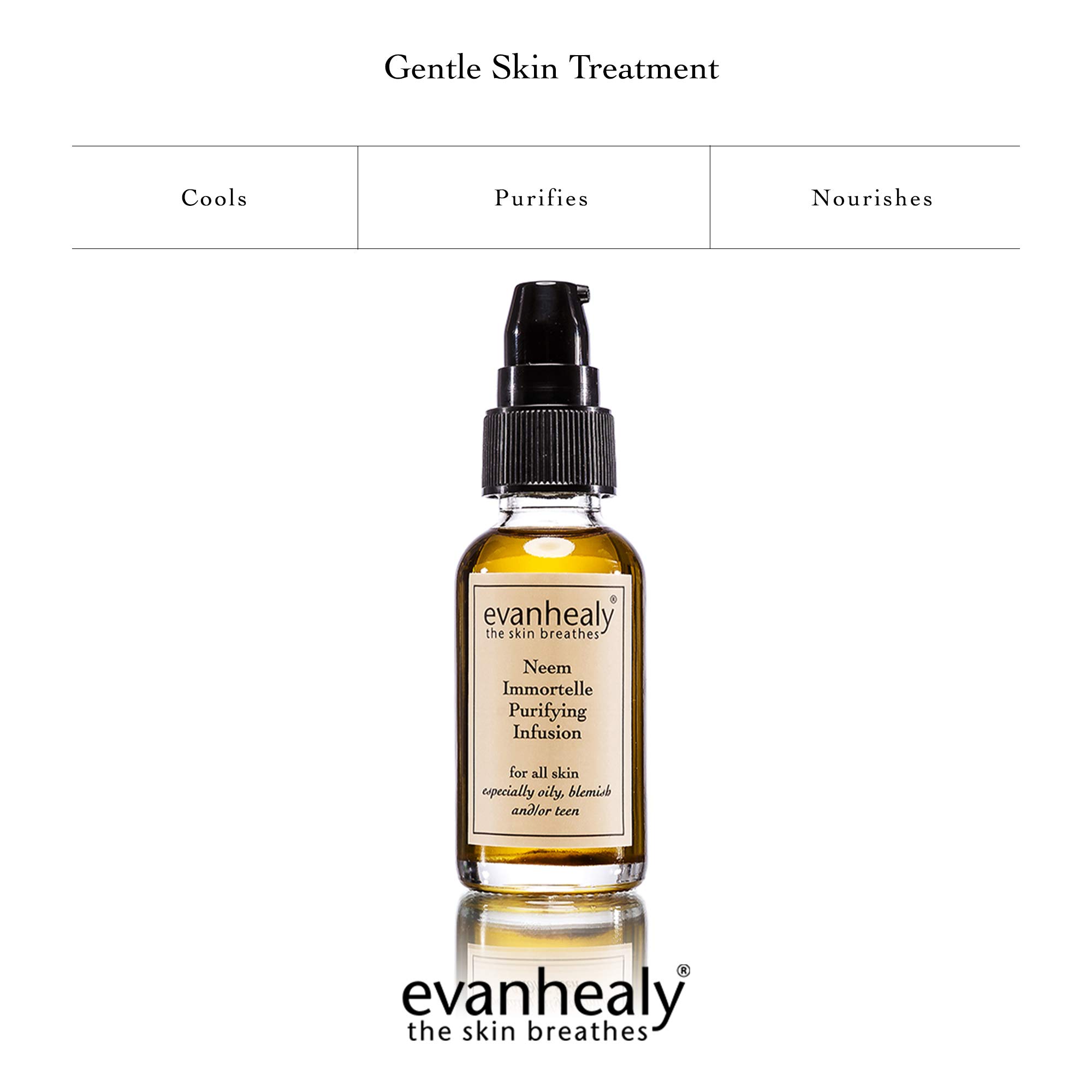 Evanhealy Neem Immortelle Purifying Infusion - Organic Facial Oil Serum & Cleanser for Congested, Sensitive Skin - Pore Minimizer & Balancing Ayurveda Face Serum with Vitamin E | Perfect for Daily Skincare Routine & Acne-Prone Skin Treatment