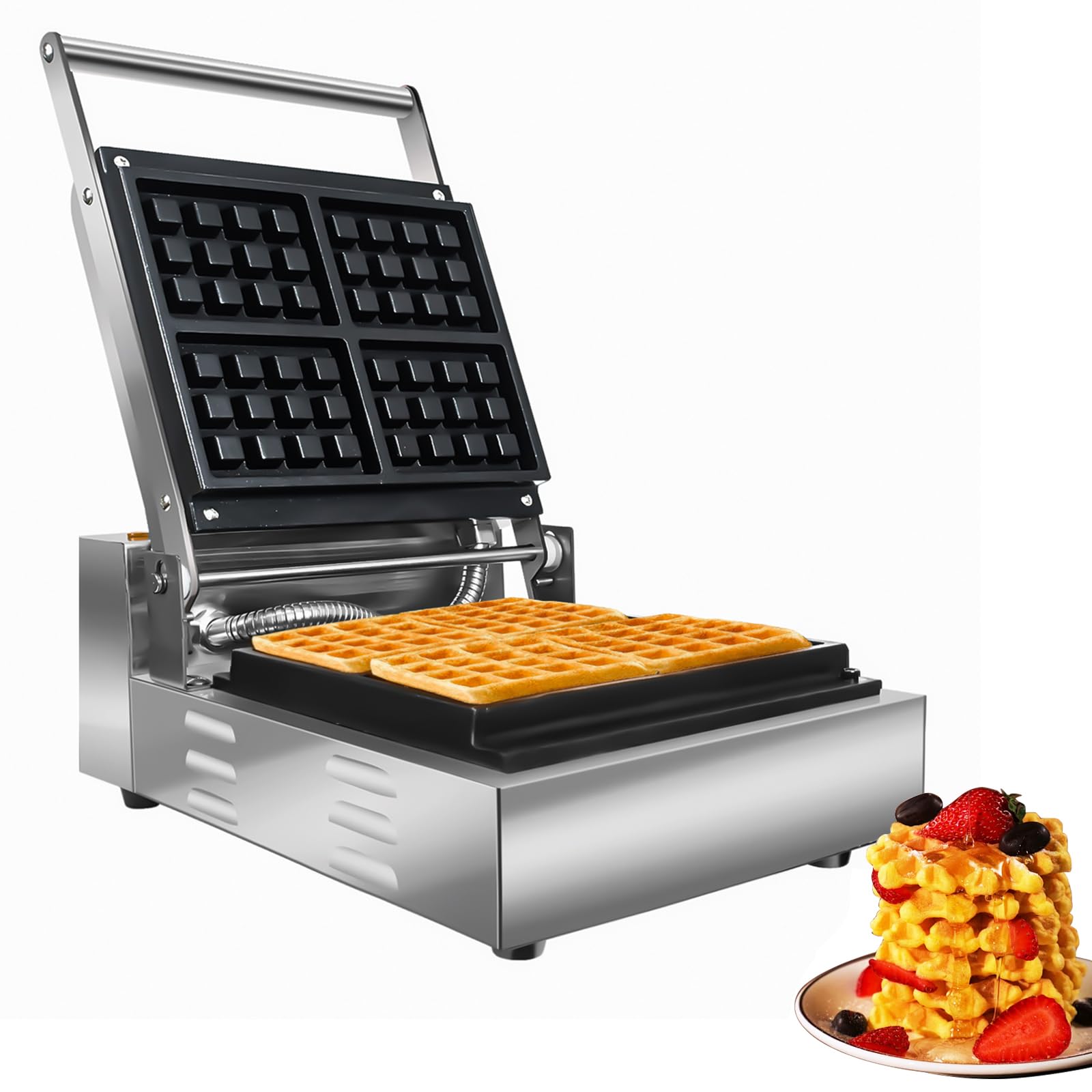 Li Zhen Commercial Waffle Maker - Electric Nonstick Round Waffle Machine with 4 Slices, Mini Waffle Iron for Classic Waffles & Square Pancakes - Perfect for Kids Breakfast, Family Brunch & Cafe Use