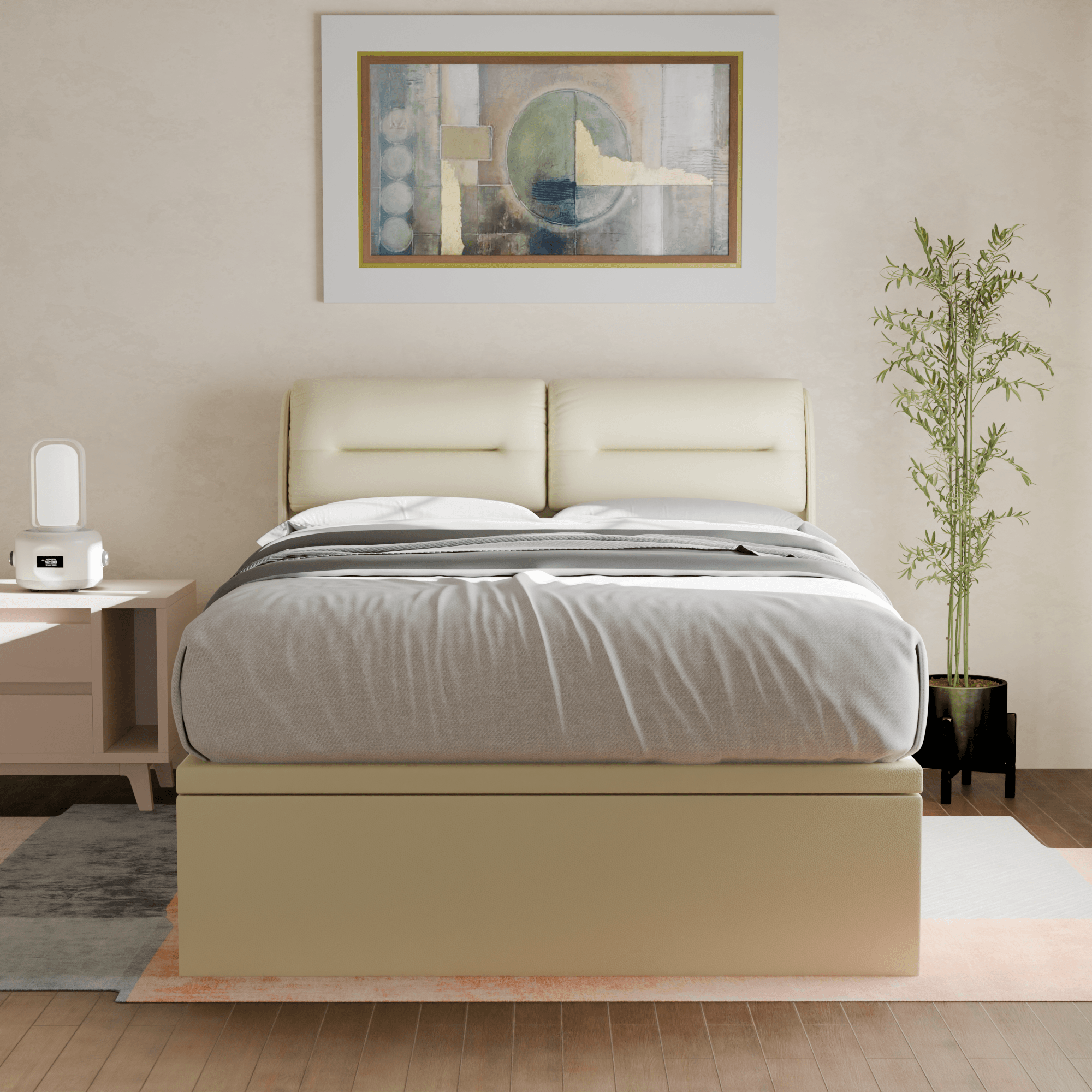 Hanubee Faux Leather Upholstered Storage Bed with Underbed Drawers - Queen Size Platform Bed Frame for Small Spaces, Modern Bedroom Furniture for Apartments & Dorm Rooms