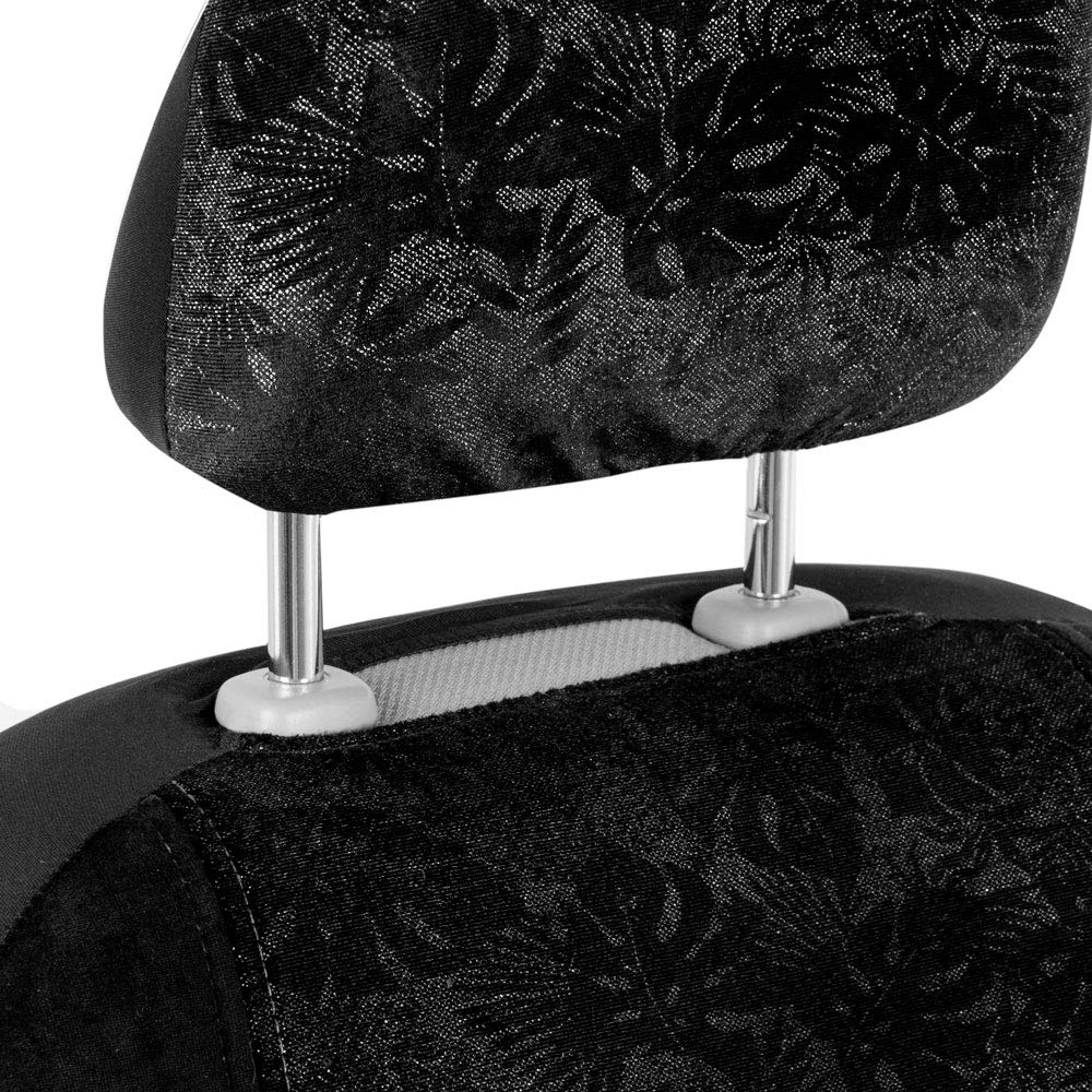 BDK Black Maui Car Seat Covers for Front Seats - 2 Pack Tropical Print with Matching Headrests | Universal Fit for Cars, Trucks, Vans & SUVs | Easy Sideless Installation | Perfect for Beach Trips & Summer Road Travel