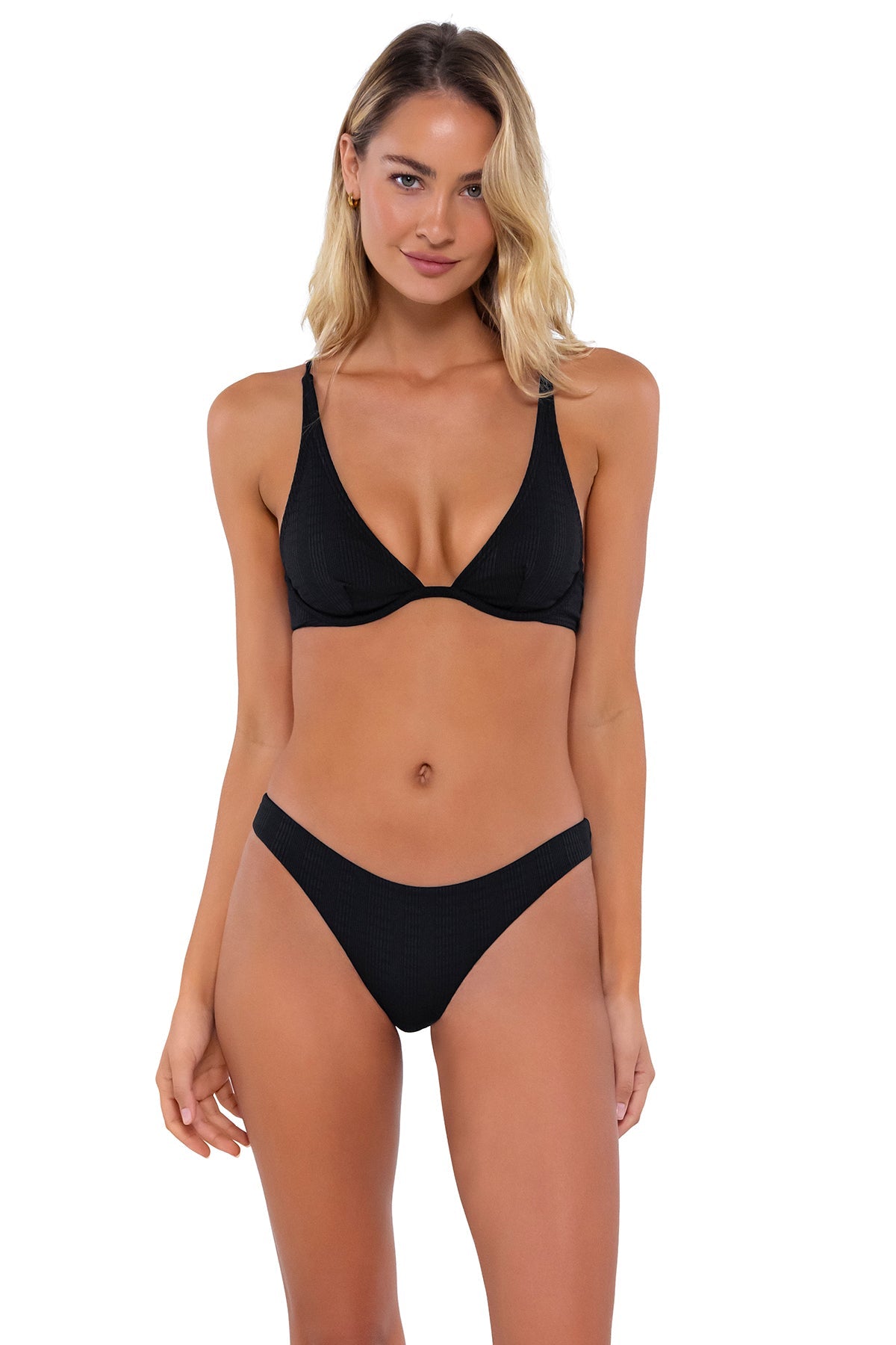 B Swim Black Baja Rib Wyatt Bikini Top - Sexy Swimwear for Women, Adjustable Triangle Bikini Top for Beach, Pool & Summer Vacation