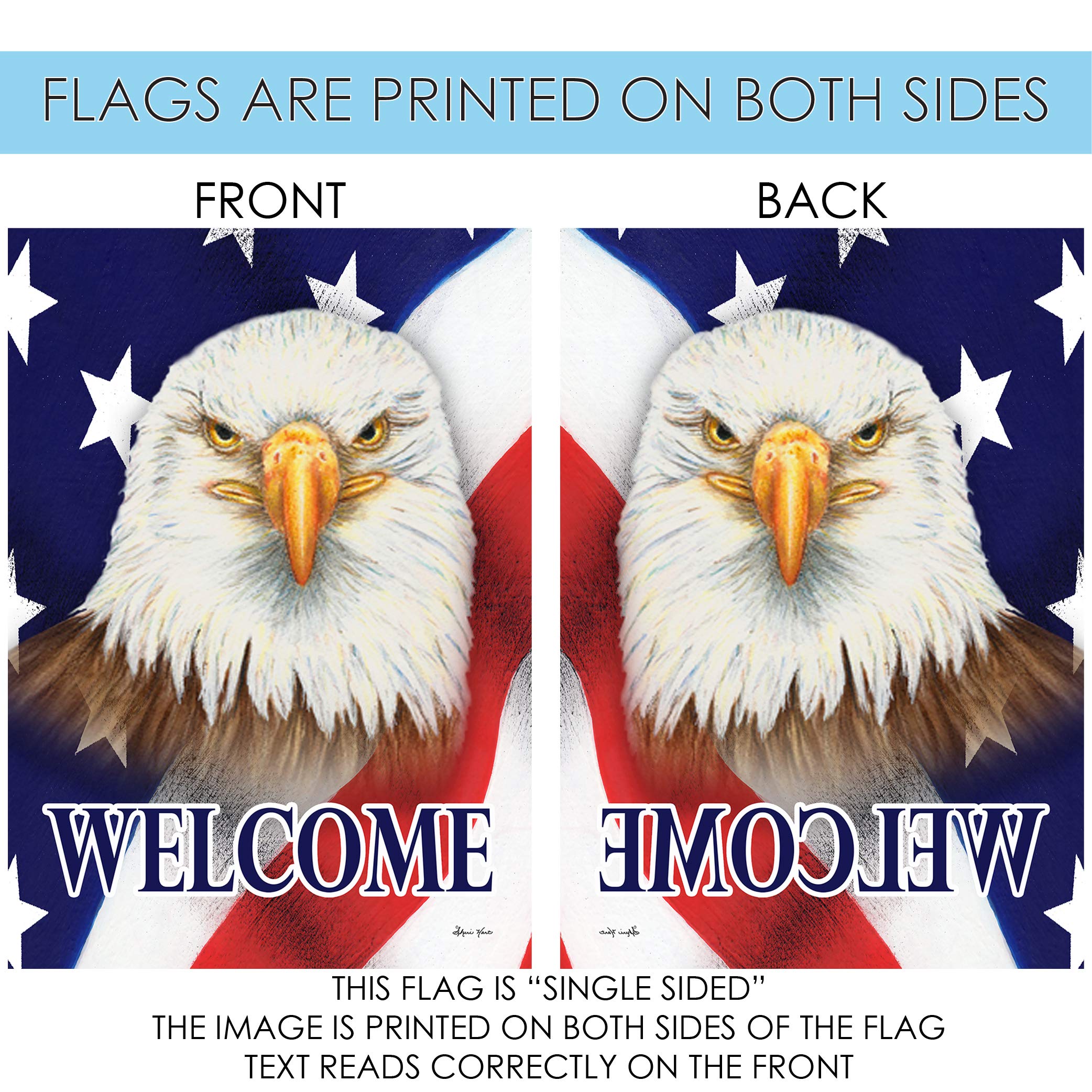 Toland Home Garden 1012374 Double Sided Patriotic Eagle Welcome Flag - 28x40 Inch Outdoor Bald Eagle Garden Flag for Yard & House Decoration - Perfect for 4th of July, Memorial Day & Patriotic Home Decor