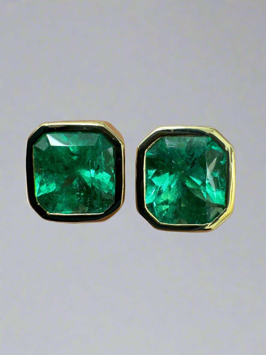 7.70tcw AAA+ Colombian Emerald Bezel Set Earrings - Angelina Jolie Style Luxury Jewelry for Women, Perfect for Weddings, Parties & Special Occasions