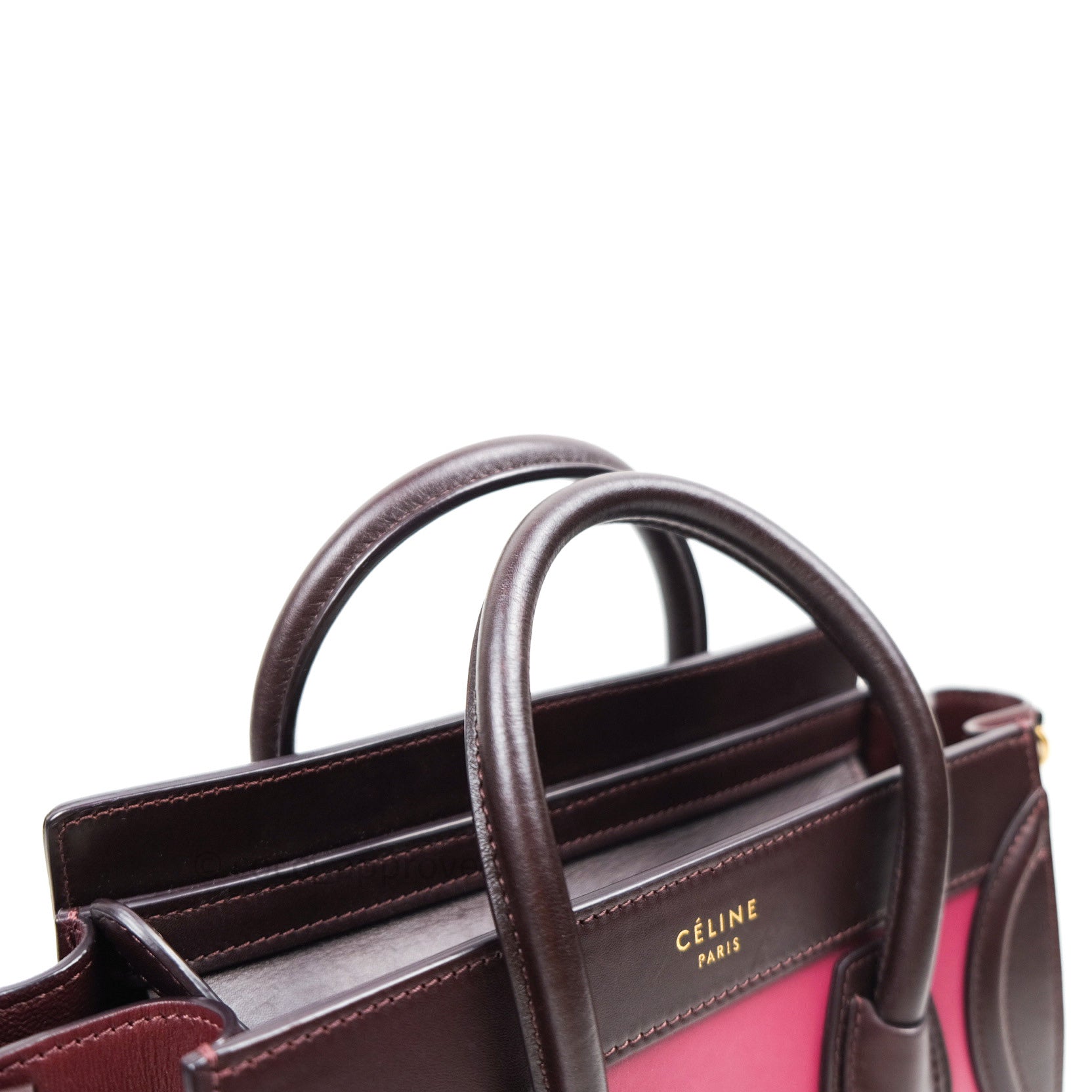 Celine Nano Luggage Tote Bag in Tri-Color Dark Red, Pink & Brown - Perfect for Work, Travel & Everyday Use