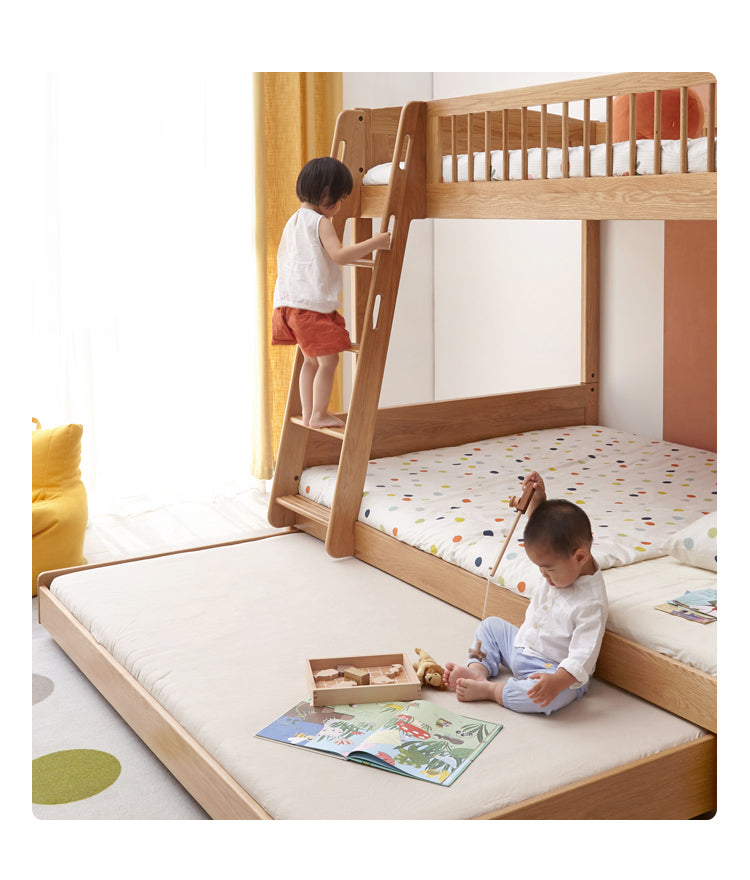 Solid Oak & Beech Wood Floor Bed with Pulley - Toddler Bed for Safe & Comfortable Sleep - Perfect for Montessori Bedrooms & Kids' Room Decor