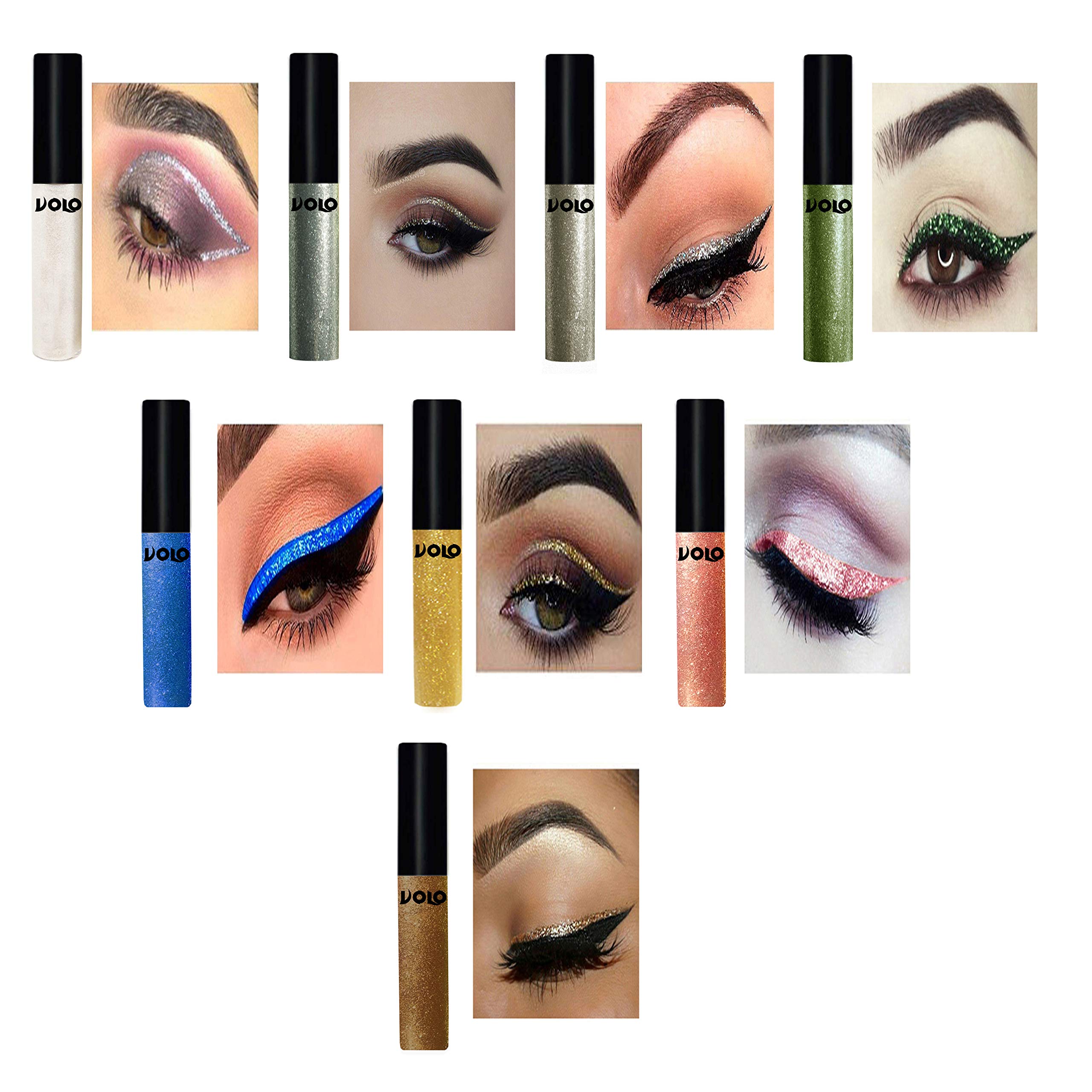 Volo Waterproof Glitter Eyeliner - Long Lasting, Smudge Proof Eye Makeup (White, Sky Blue, Rose Gold) | Perfect for Parties, Festivals, Cosplay & Special Occasions