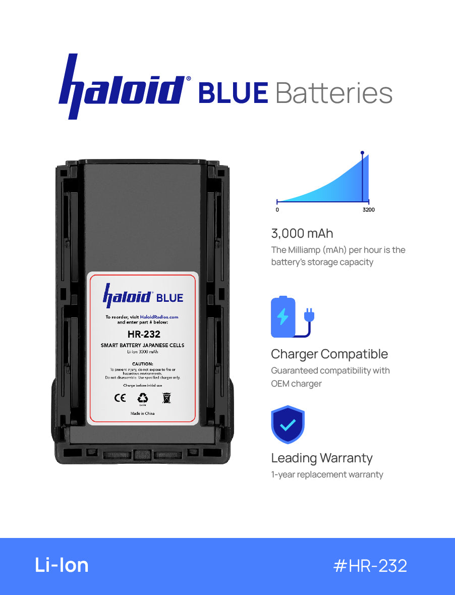 Haloid BLUE HR 232 Lithium Battery - Compatible with IC F14, IC F3011, IC F3360 Radios | Long-Lasting Power for Two-Way Radios & Emergency Communication Devices