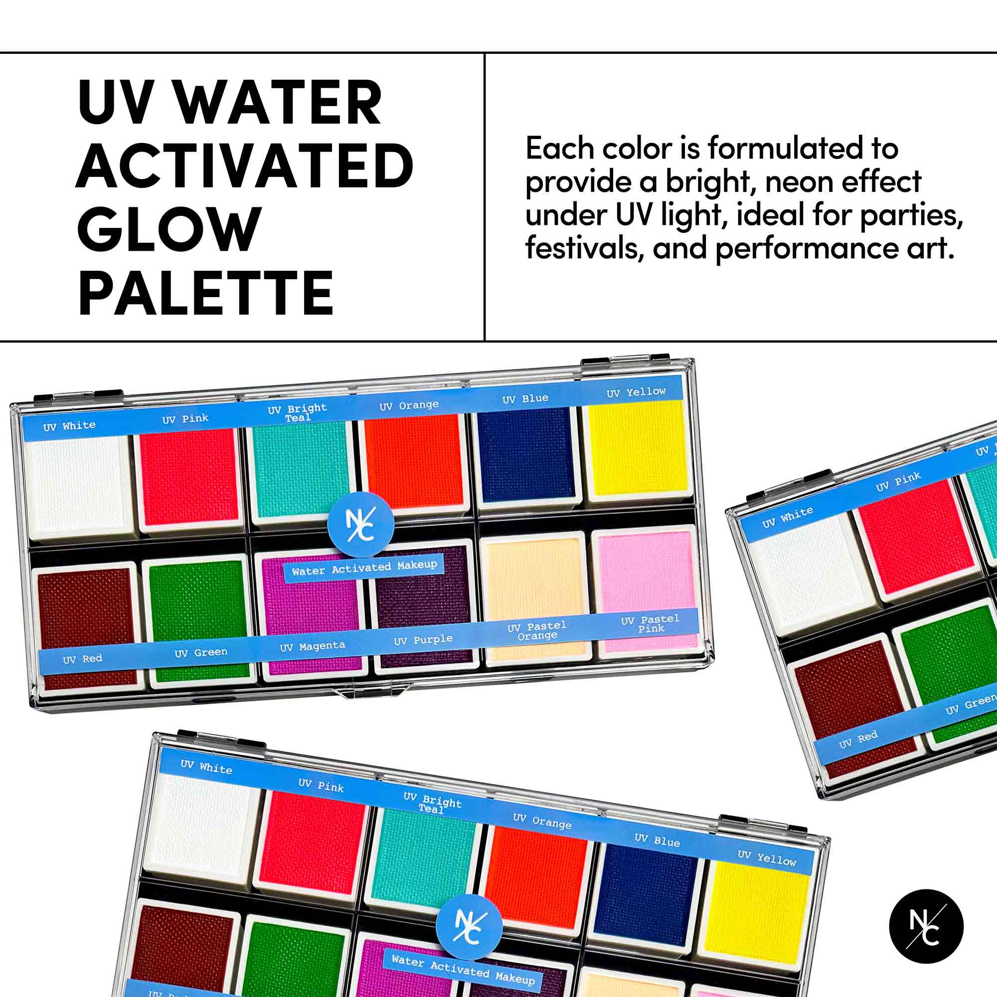 12 Color UV Water Activated Glow Body Paint Palette - Safe & Vibrant for Face & Body Art, Halloween, Cosplay & Festival Makeup