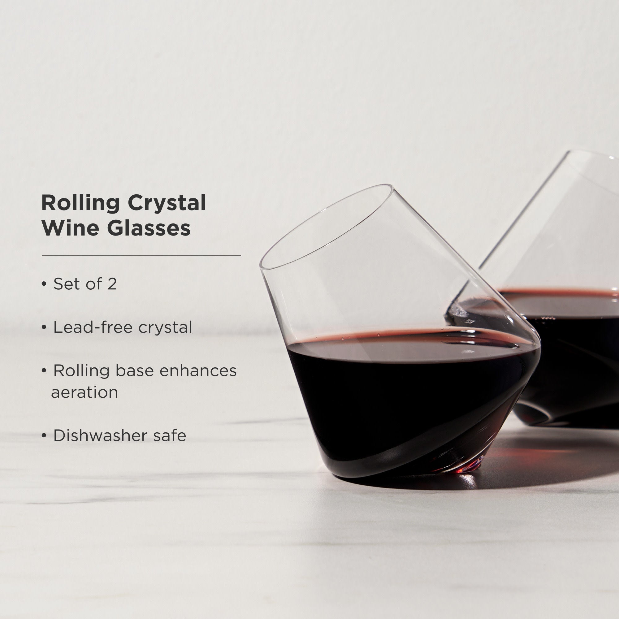 Premium Rolling Crystal Wine Glasses Set of 2 - Elegant Stemware for Red & White Wine - Perfect for Dinner Parties, Weddings & Romantic Evenings