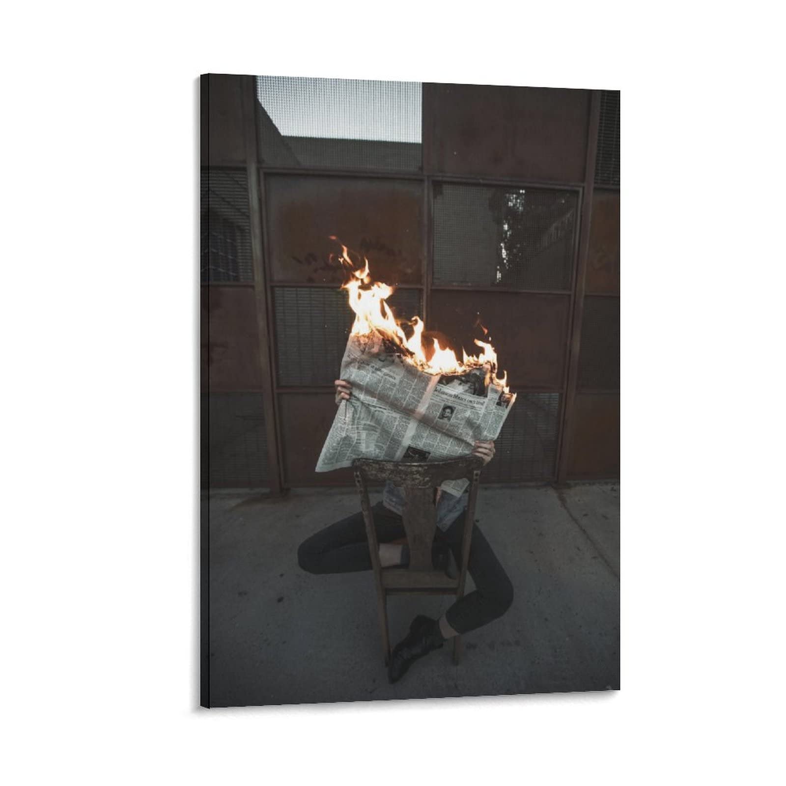 Burning Newspaper Creative Canvas Print - Modern Wall Art Poster for Living Room & Bedroom Decor - 24x36 Inch (60x90cm) - Perfect for Contemporary Home, Office & Cafe Wall Decoration