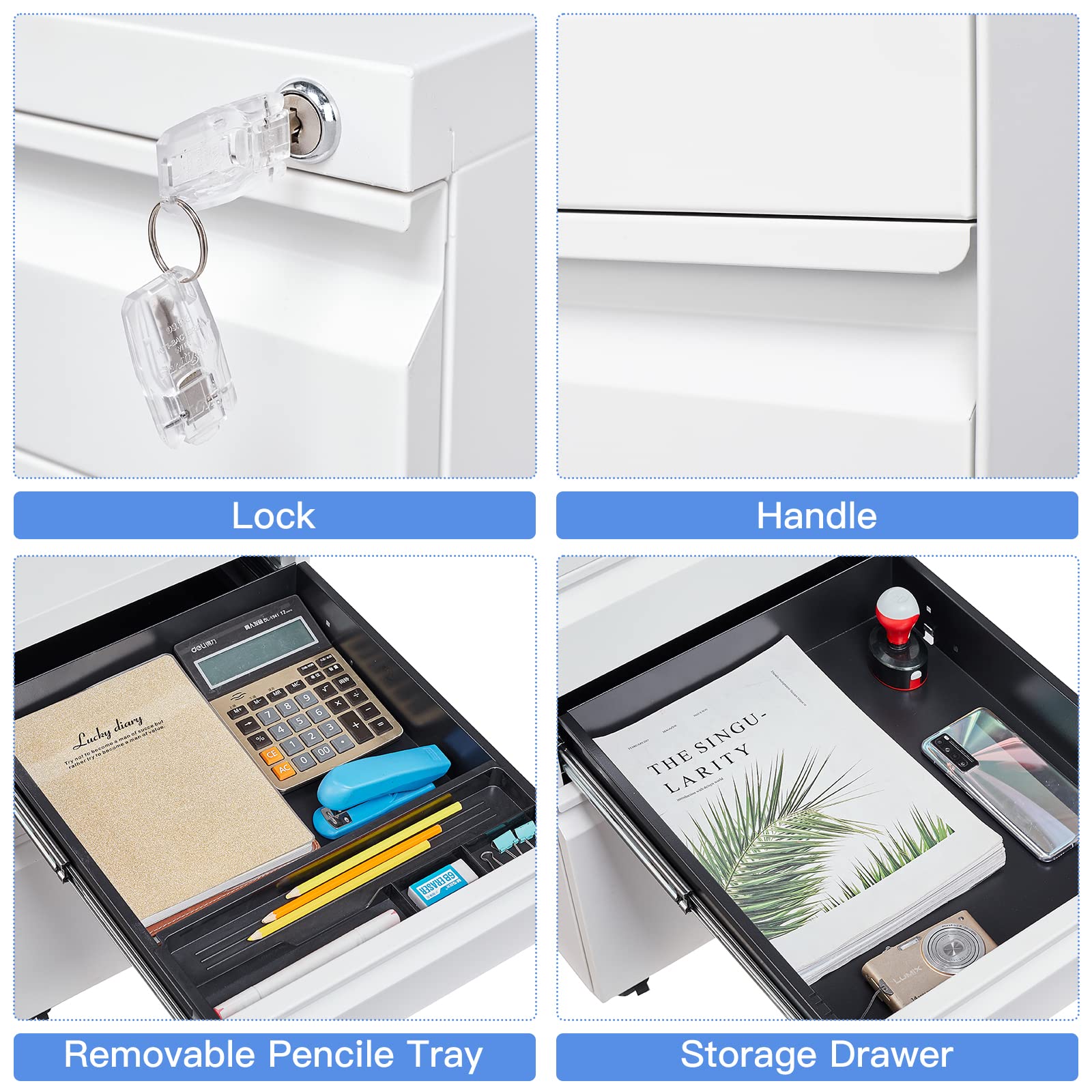 Yizosh 3-Drawer Locking Mobile File Cabinet - White Under Desk Rolling Storage Organizer for Legal/Letter/A4 Files - Heavy Duty Metal Locking File Cabinet with Wheels (Fully Assembled) - Perfect for Office, Home, or Classroom Organization