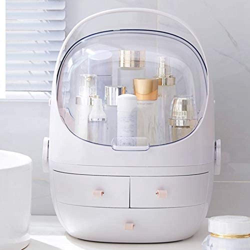 White 3-Drawer Clamshell Makeup Organizer with Curved Design - Perfect for Lipstick, Jewelry & Cosmetic Storage - Ideal for Dressing Table, Vanity & Bathroom Organization