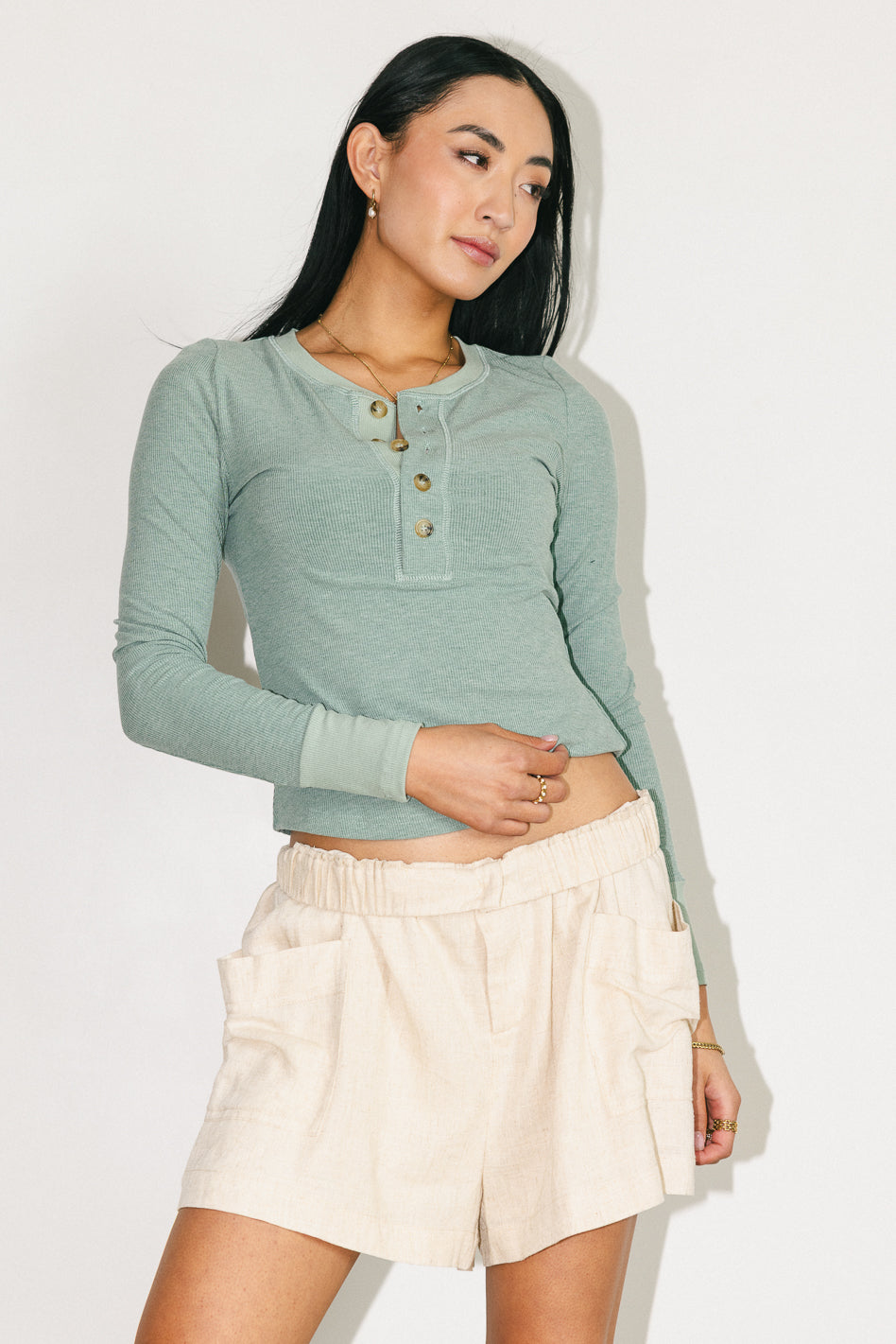 Elise Ribbed Teal Top for Women - Soft Stretch Casual T-Shirt - Perfect for Everyday Wear, Layering & Outfits