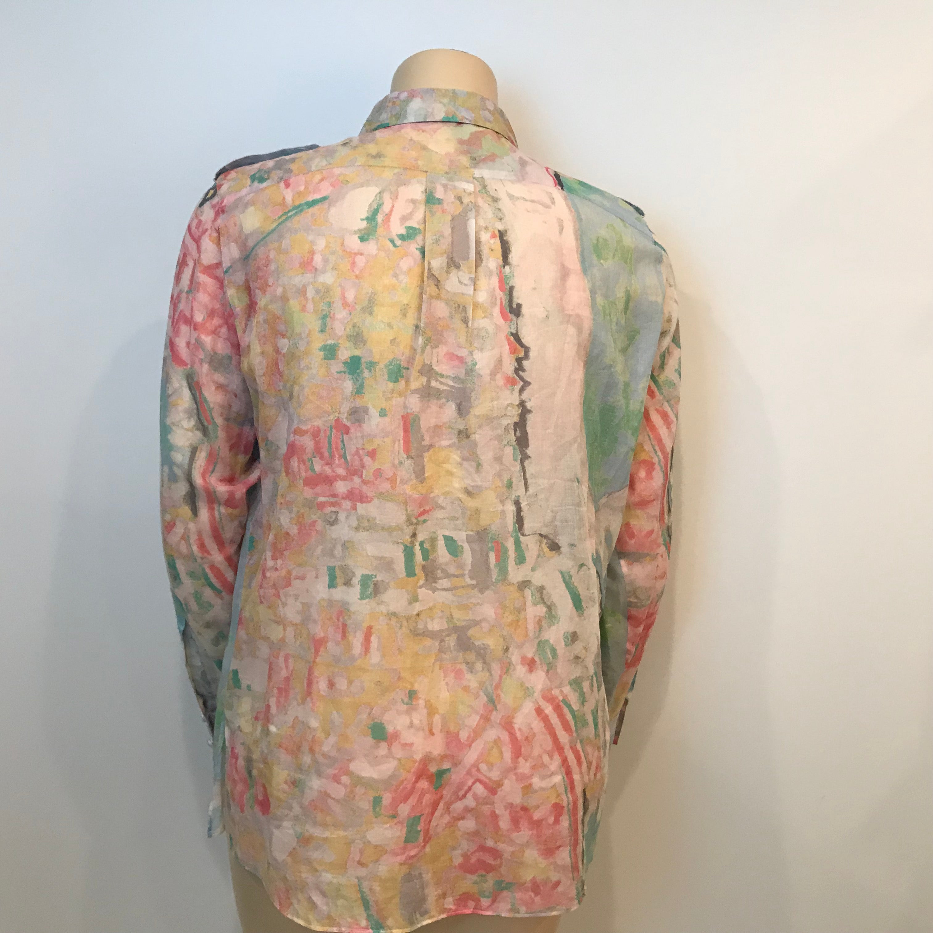 Chanel 2011 Resort Cruise Pastel Cotton Sheer Blouse for Women & Men's Shirt Size FR 44 US 12/14 - Perfect for Casual Wear, Beach Outfits, and Resort Vacations