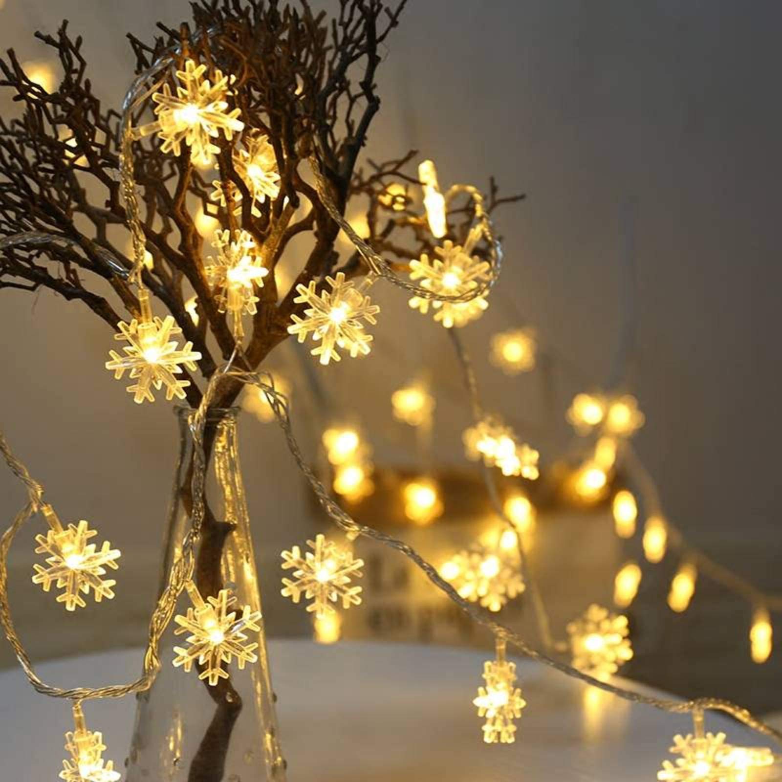 LED Snowflake String Lights - 50ft Fairy Garland for Christmas Tree, New Year, Valentine's Day Decor - Battery & Plug Operated - Indoor/Outdoor Winter Wonderland Party Decorations