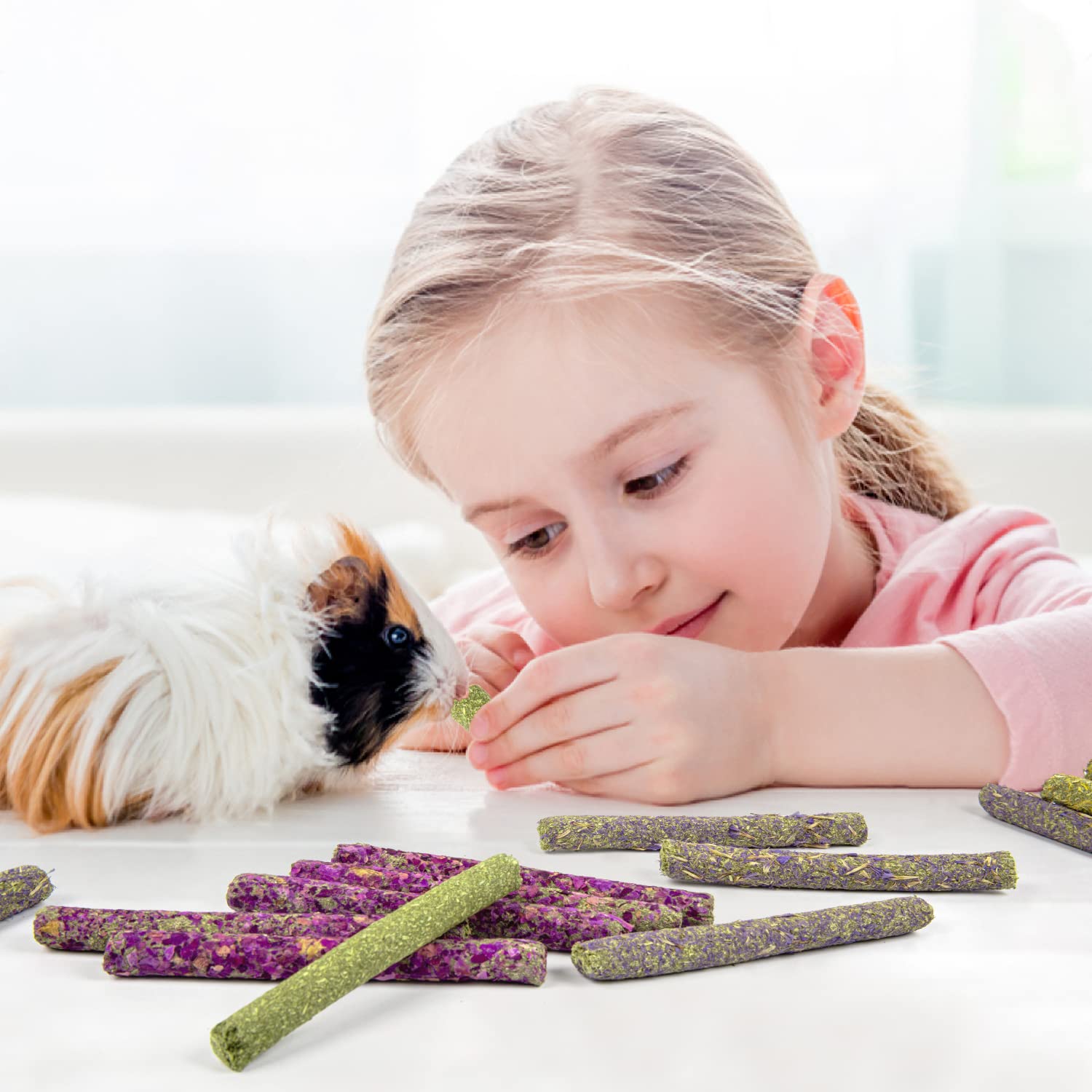 Sofier 32Pcs Timothy Hay Sticks 320g - Natural Rabbit Chew Toys for Bunny, Guinea Pig, Hamster, Chinchilla, Rat & Gerbil | Handmade Dental Treats for Small Pets | Perfect for Cage Enrichment & Teeth Health
