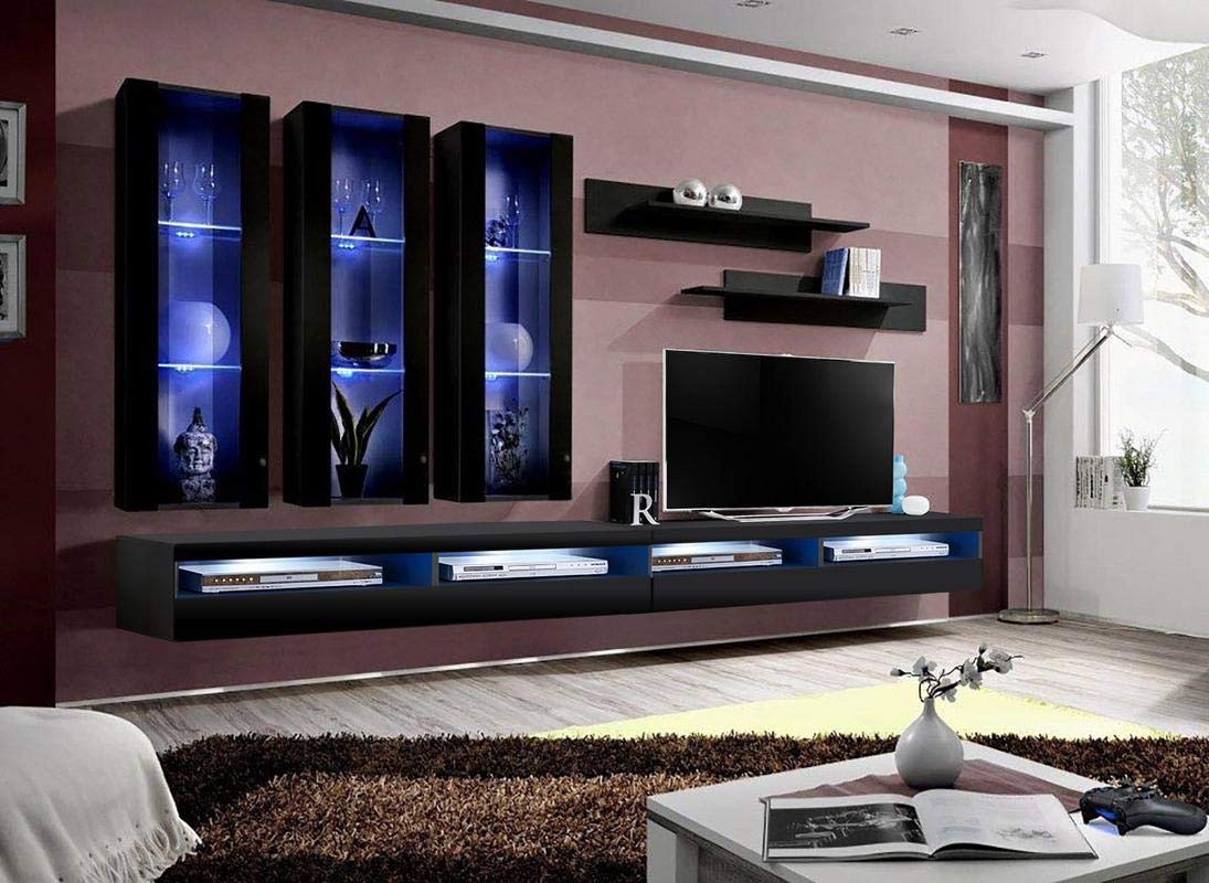 Modern Floating TV Stand with Storage & LED Lights - Wall-Mounted Entertainment Center Console for Bedroom & Living Room - Meble E3 35