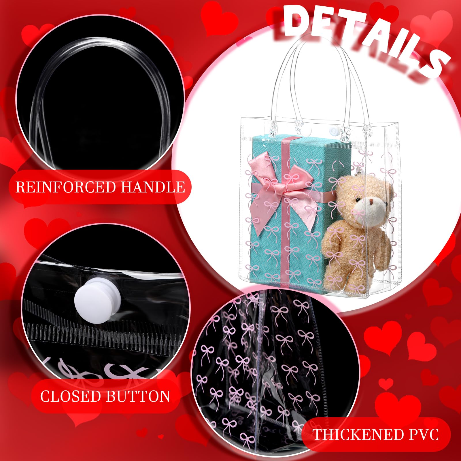 Sweetude 24 Pcs Coquette Bow PVC Clear Gift Bags with Handle - Elegant Goodie Candy Treat Bags for Birthday, Baby Shower, Bridal Shower & Christmas Party Supplies - Perfect for Gift Wrapping, Party Favors & Event Decorations