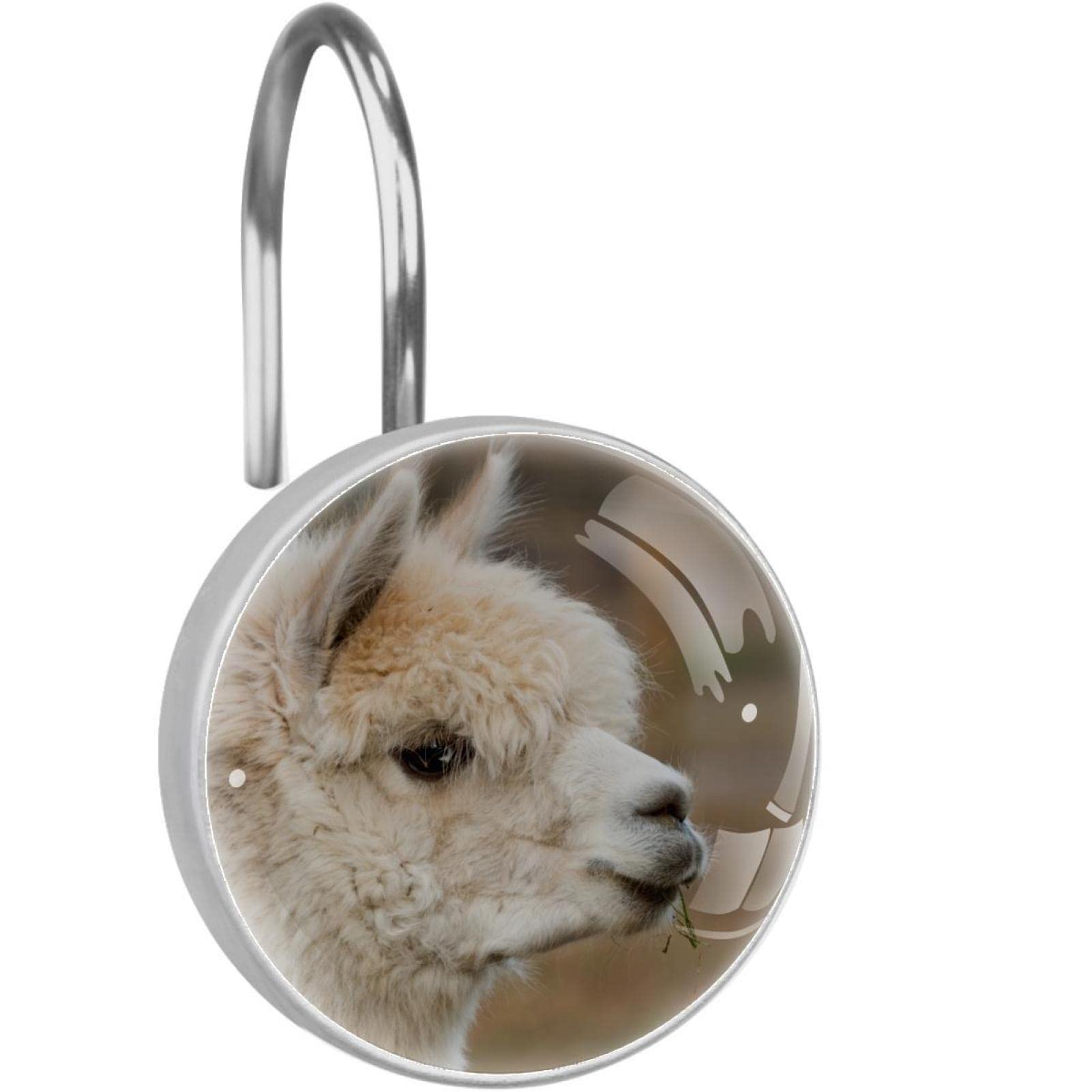 Stylish Alpaca Pattern Shower Curtain Hooks - Waterproof Bathroom Decor for Modern Homes & Spa-Like Showers