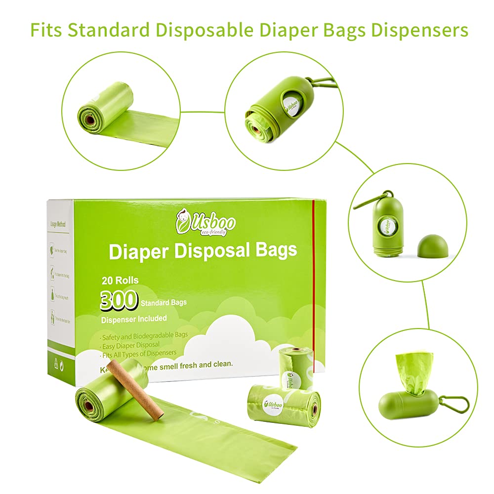 Disposable Diaper Bags for Baby - 20 Refill Rolls (300 Bags) with Dispenser | Unscented Waste Bags for Quick & Convenient Diaper Disposal | Perfect for Travel, Daycare & On-the-Go Parents