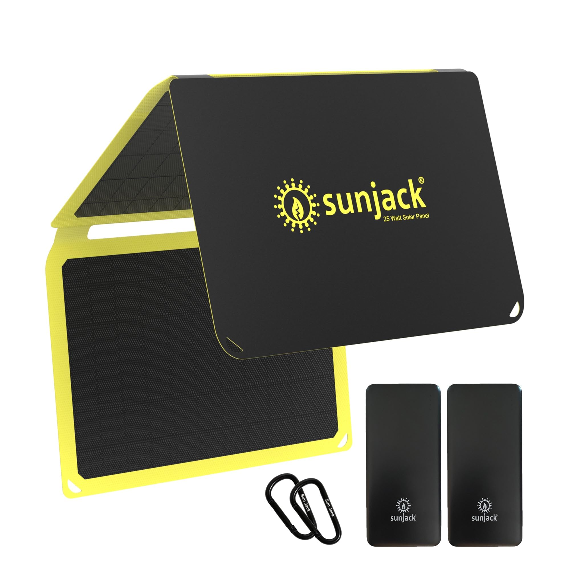 SunJack 25W Foldable IP67 Waterproof ETFE Monocrystalline Solar Panel with Dual 10000mAh Power Banks (USB-A & USB-C) - Portable Charger for Phones, Tablets - Perfect for Backpacking, Camping, Hiking & Outdoor Adventures