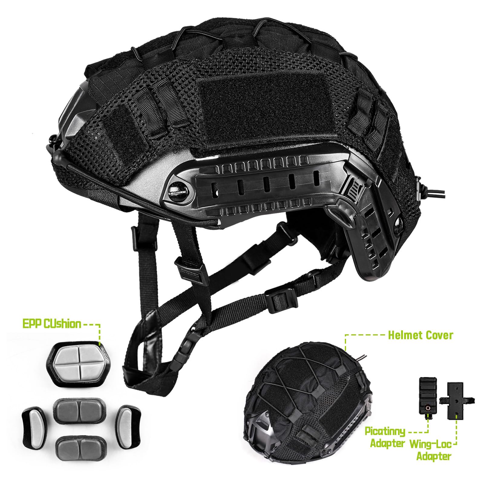 Adjustable Tactical Helmet with Removable Cover - Military PJ Style Helmet for Airsoft, Hunting & Shooting | NVG Mount Compatible for Night Vision Goggles | Perfect for Cosplay, Outdoor Adventures & Tactical Training