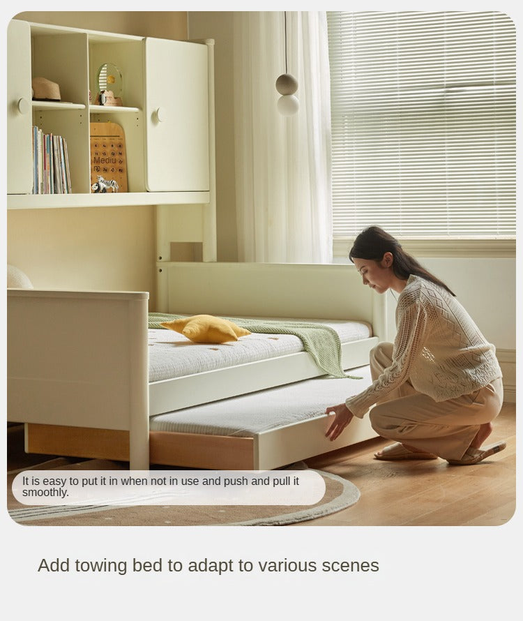 Solid Poplar Wood Kids Storage Bed - White Single Bed Frame with Underbed Drawers for Bedroom Organization & Space Saving