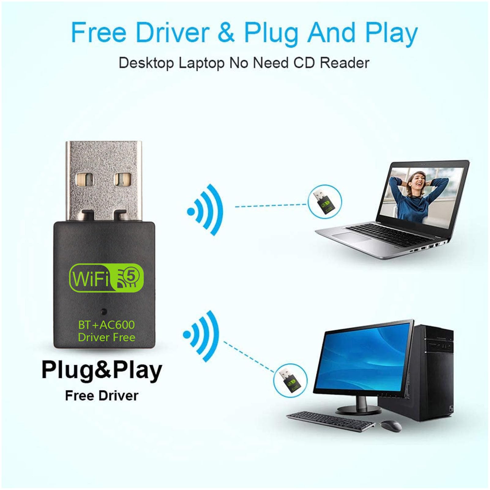 Dual-Band USB WiFi Bluetooth Adapter 5.0 for PC & Laptop - 1200Mbps High Speed Wireless Network Card with Bluetooth 5.0 - Perfect for Gaming, Streaming & Remote Work