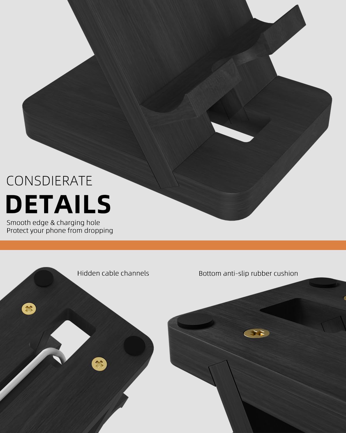 Portable Clear Phone Stand for Desk - Black | Universal Cell Phone Holder for Home, Office, and Car Use