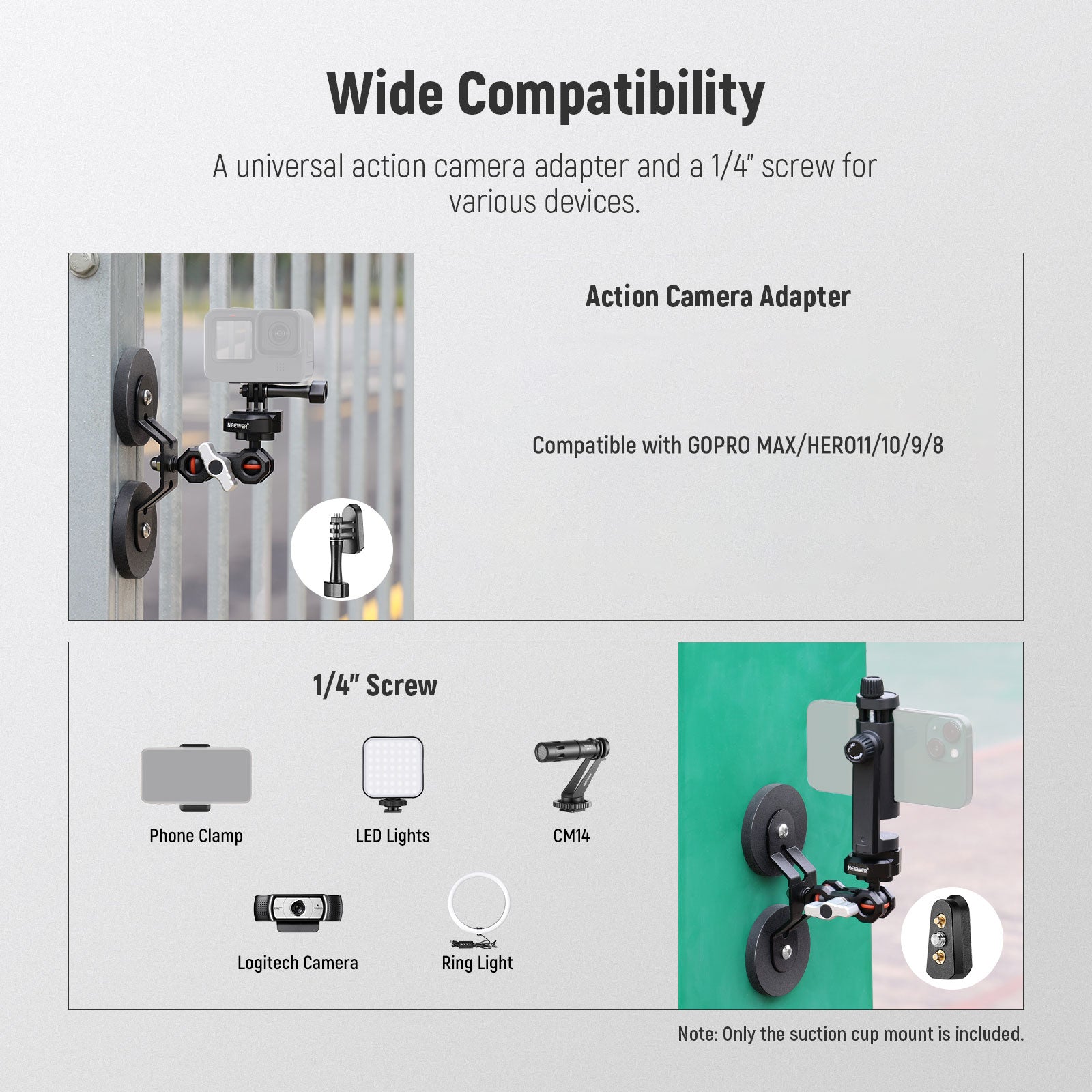 NEEWER FL GP15 Magnetic Action Camera Mount for GoPro Hero 11/10/9/8/7, DJI Osmo - Secure Hands-Free Mounting for Sports, Vlogging, Cycling & Adventure Filming