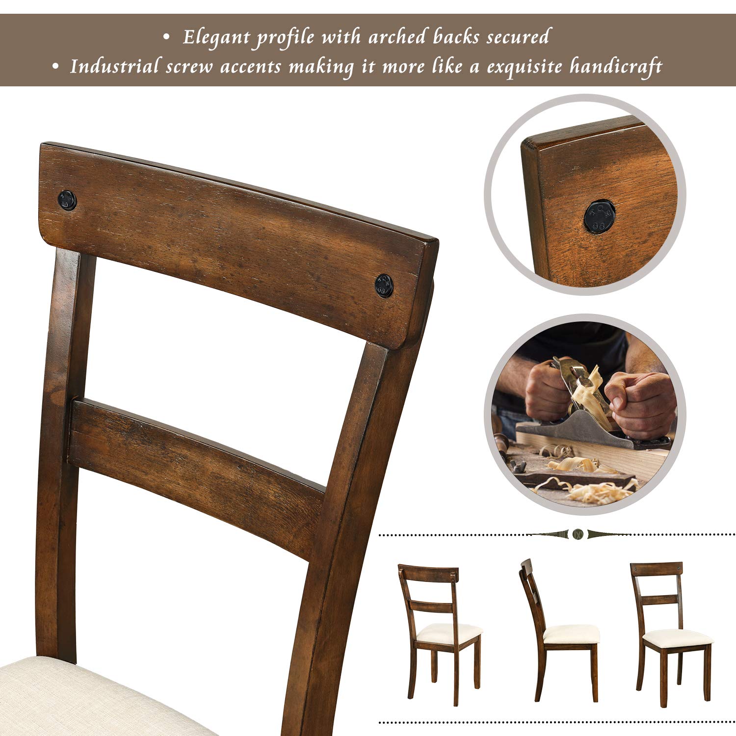 5-Piece Retro Industrial Wood Dining Table Set with 4 Upholstered Chairs - Walnut Finish & Cushion Seating - Perfect for Kitchen, Dining Room & Small Space Gatherings