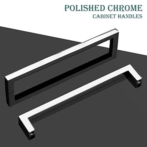 Gobekor 50 Pack Solid Cabinet Pulls - Polished Chrome Square Cabinet Handles 6-1/4 Inch Hole Centers, Modern Drawer Pulls for Kitchen Cabinets, Dressers & Furniture Hardware (Set of 50)