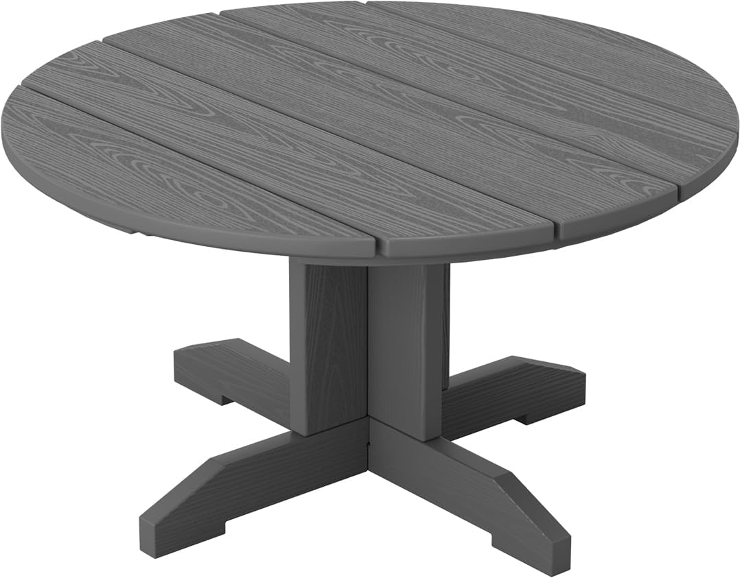 SERWALL Outdoor Round Coffee Table - Weather-Resistant HDPE Patio Table for Balcony, Garden, Backyard - Perfect for Outdoor Entertaining & Relaxation (Grey)