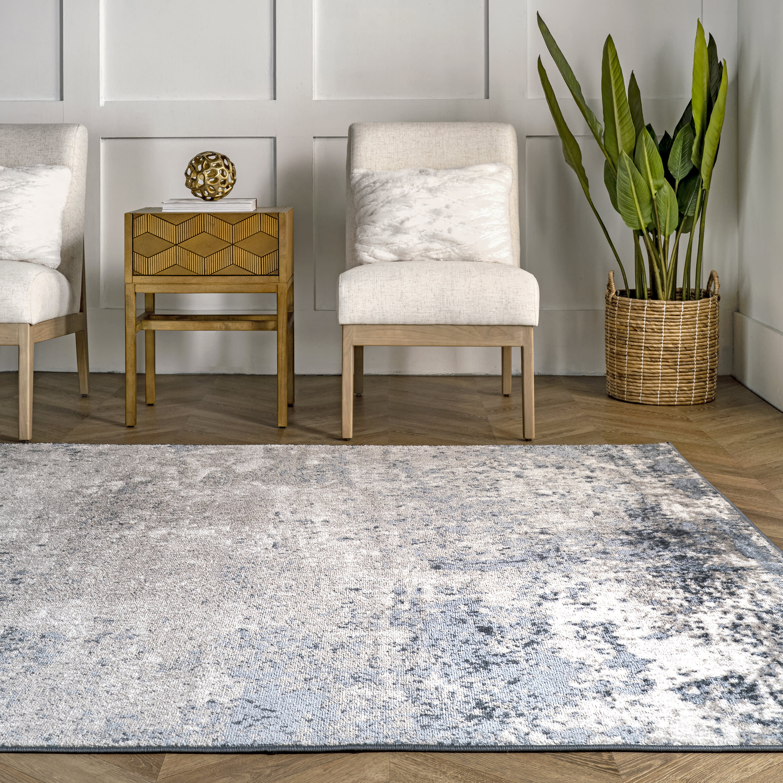 Vintage Blue Crystal Abstract Area Rug - Bohemian Home Decor for Living Room, Bedroom & Office