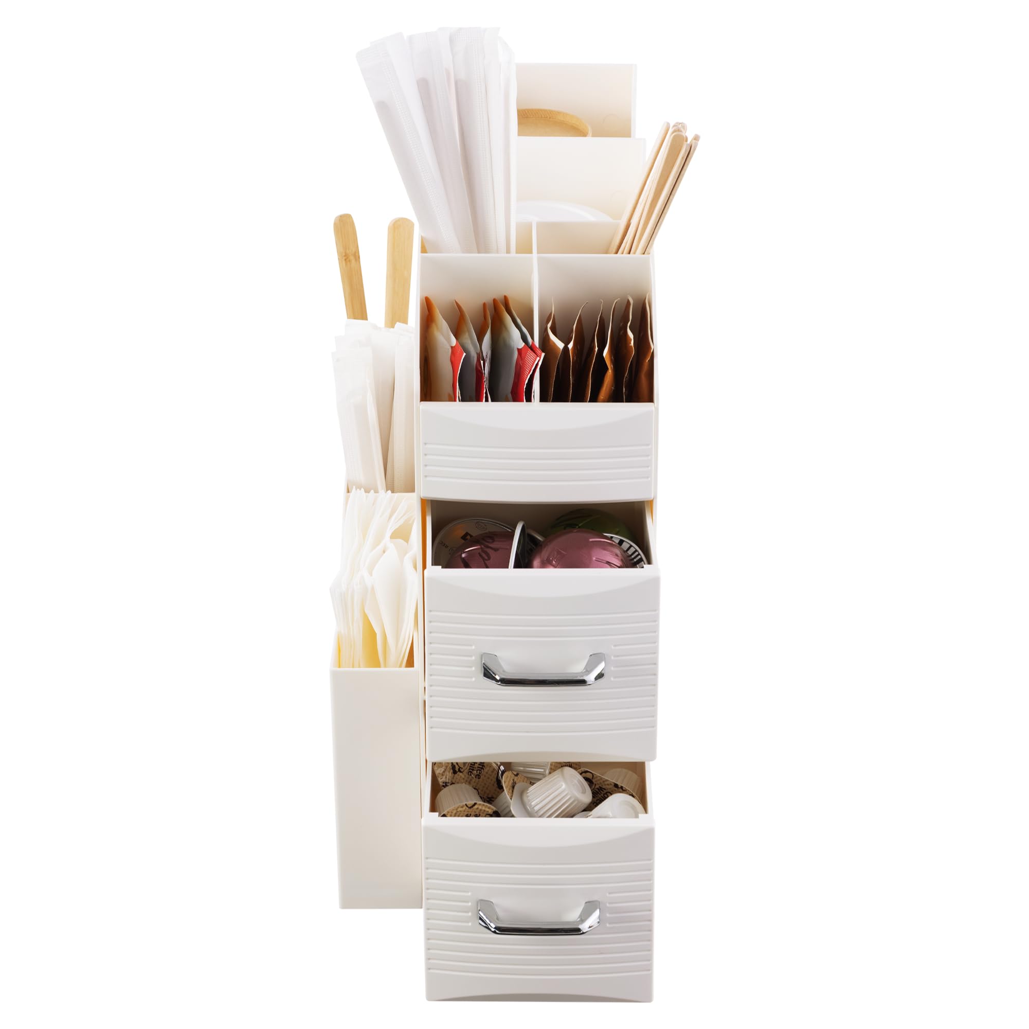 Navaris Cream Coffee Station Organizer - Tea & Coffee Storage Organizer with Multiple Compartments - Perfect for Kitchen Countertop, Office Desk, Bar Cart & Home Decor - Ideal for Coffee Lovers & Entertaining Guests