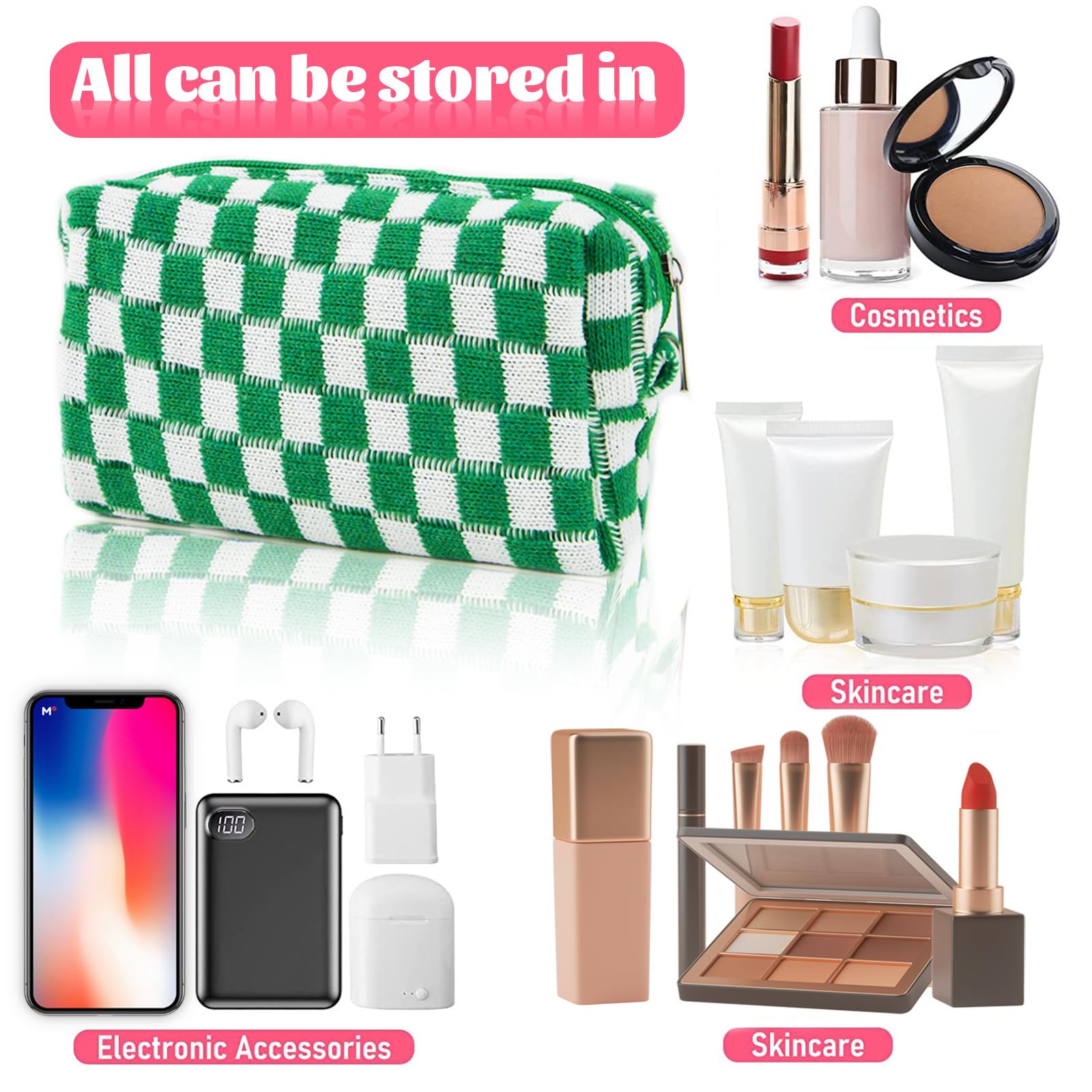 12-Piece Checkered Makeup Bag Set for Women - Large Capacity Cosmetic Organizer with Plaid Design - Perfect for Travel, Toiletries, Makeup Brushes & Pencil Storage - Ideal Gift for Beauty Lovers
